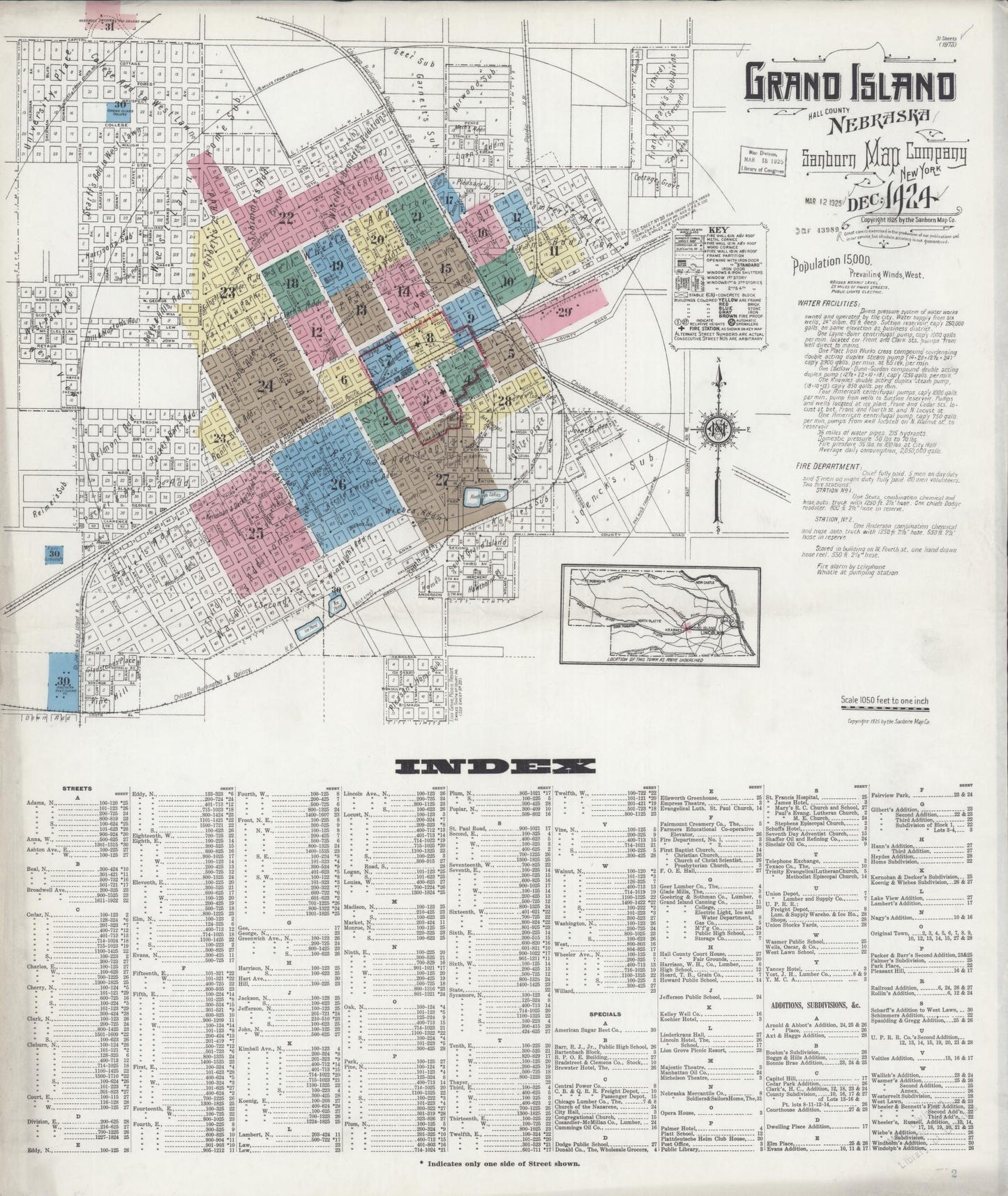 Sanborn Fire Insurance Map from Grand Island, Hall County, Nebraska (1924), Sheet #0001 - Historic Sanborn Fire Insurance Map Print, vintage old map wall art, antique decor, genealogy gift, Nebraska Nebraska map