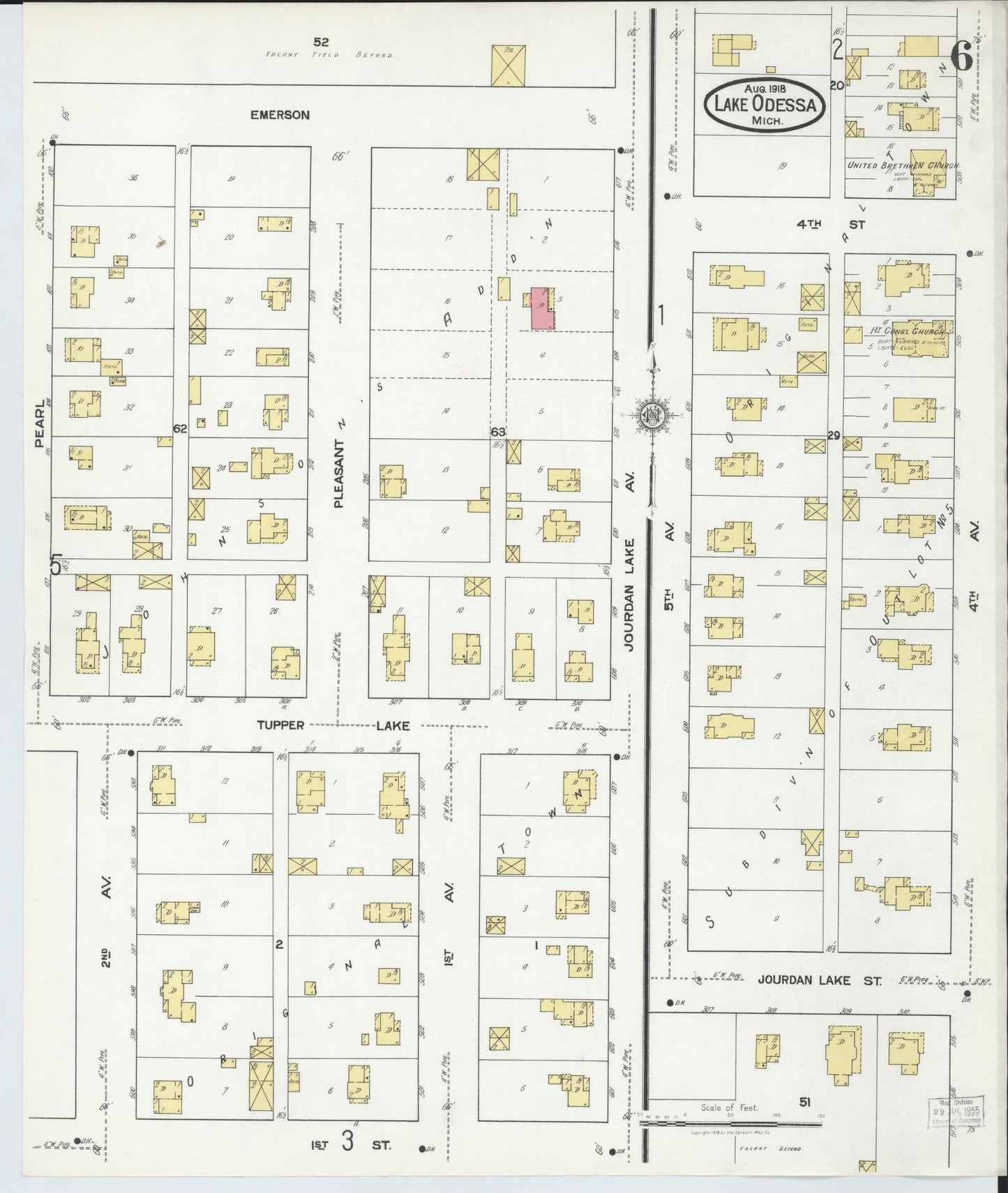 Sanborn Fire Insurance Map from Lake Odessa, Ionia County, Michigan (1918), Sheet #0006 - Complete Map Set gallery image, historic Sanborn map, vintage wall art, Michigan Michigan