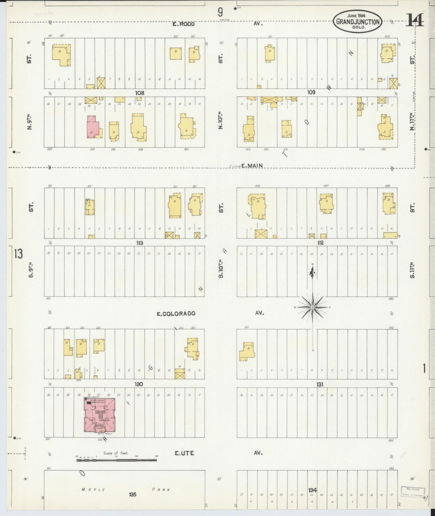 Sanborn Fire Insurance Map from Grand Junction, Mesa County, Colorado (1904), Sheet #0014 - Historic Sanborn Fire Insurance Map Print, vintage old map wall art, antique decor, genealogy gift, Colorado Colorado map