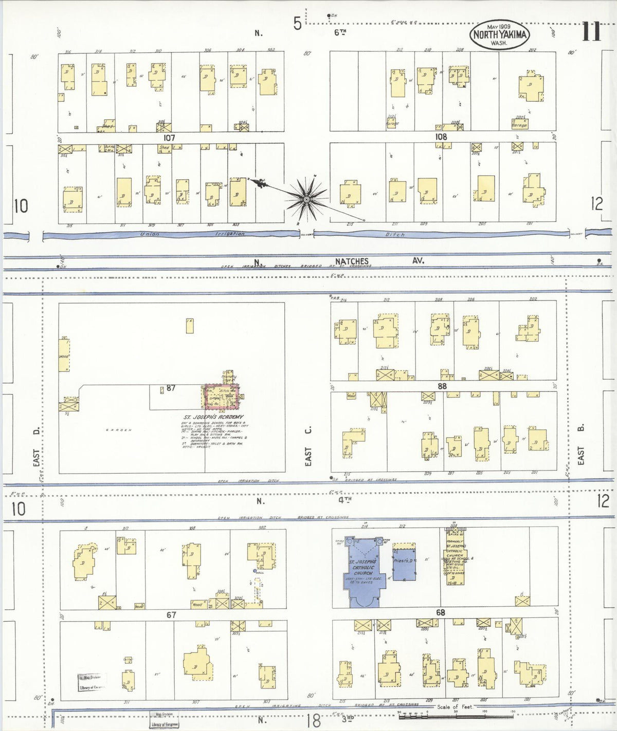 Sanborn Fire Insurance Map from North Yakima, Yakima County, Washington (1909), Sheet #0011 - Historic Sanborn Fire Insurance Map Print, vintage old map wall art, antique decor, genealogy gift, Washington Washington map
