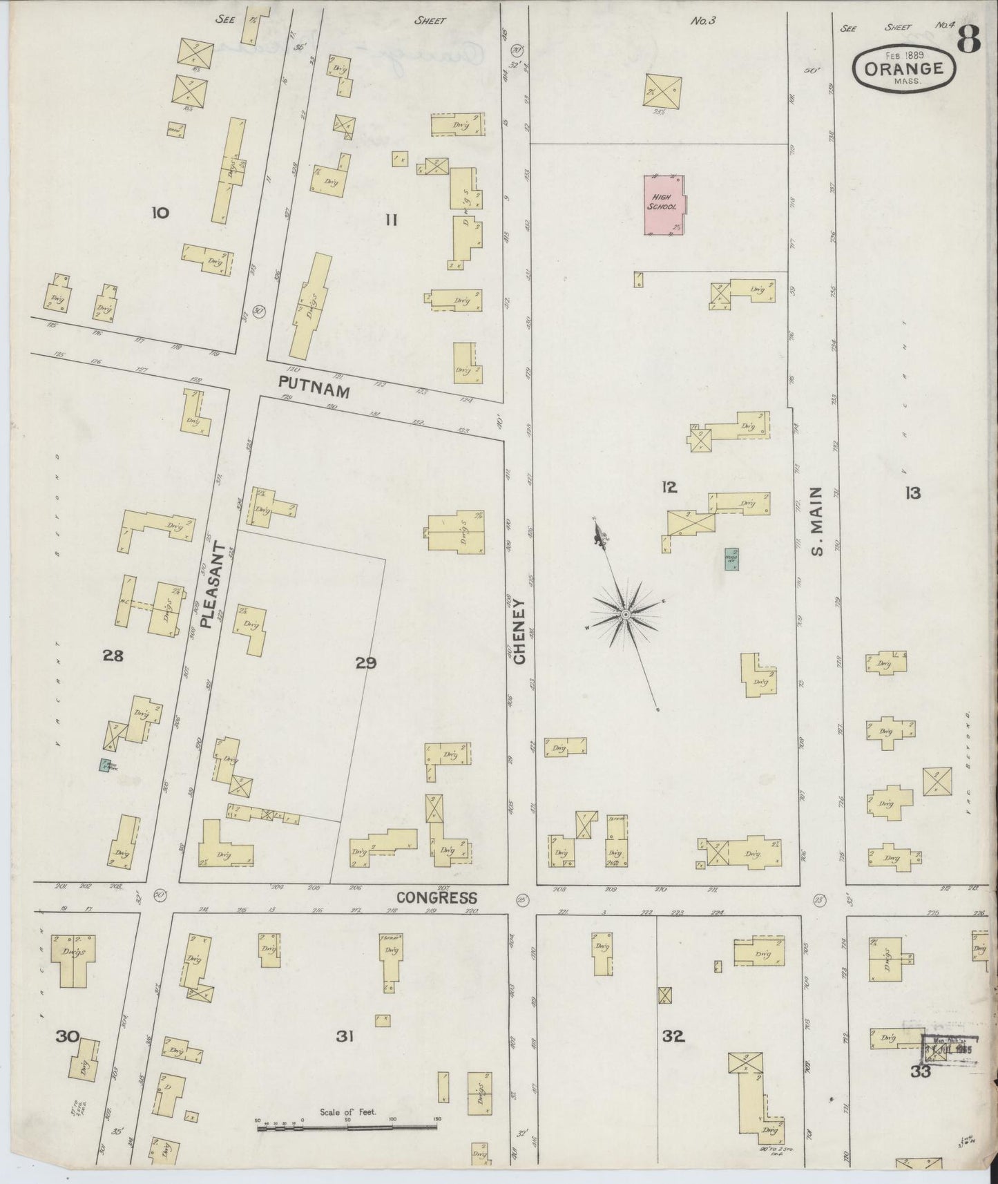 Sanborn Fire Insurance Map from Orange, Franklin County, Massachusetts (1889), Sheet #0008 - Complete Map Set gallery image, historic Sanborn map, vintage wall art, Massachusetts Massachusetts