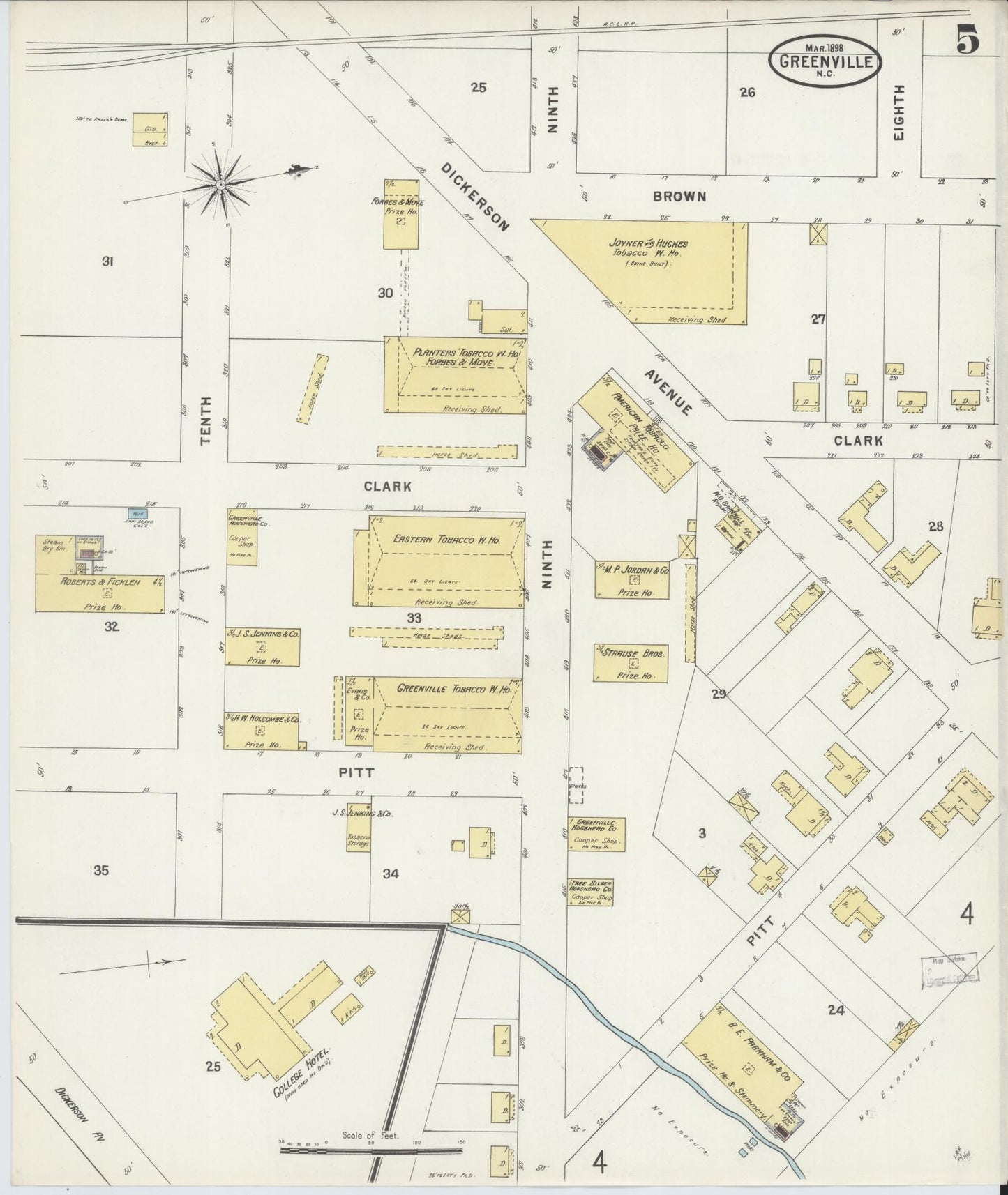 Sanborn Fire Insurance Map from Greenville, Pitt County, North Carolina (1898), Sheet #0005 - Historic Sanborn Fire Insurance Map Print, vintage old map wall art, antique decor, genealogy gift, North Carolina North Carolina map