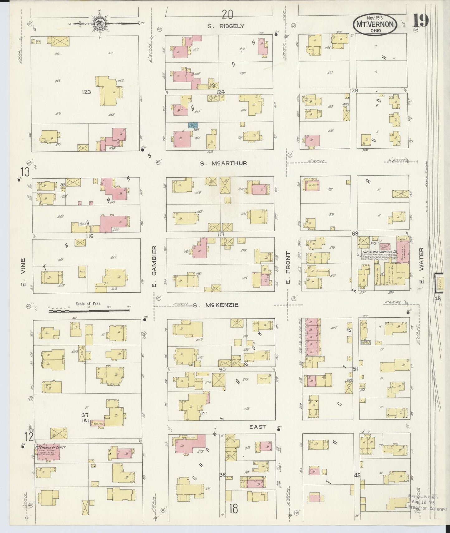 Sanborn Fire Insurance Map from Mount Vernon, Knox County, Ohio (1913), Sheet #0019 - Historic Sanborn Fire Insurance Map Print, vintage old map wall art, antique decor, genealogy gift, Ohio Ohio map