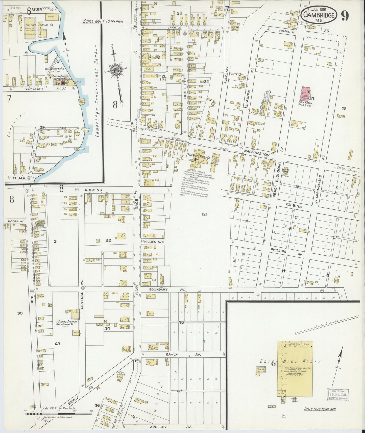 Dorchester, Maryland - 1918 - Sanborn Fire Insurance Map, Sheet #0009 - Historic Sanborn Fire Insurance Map Print, Dorchester Maryland 1918 0009 vintage old map wall art