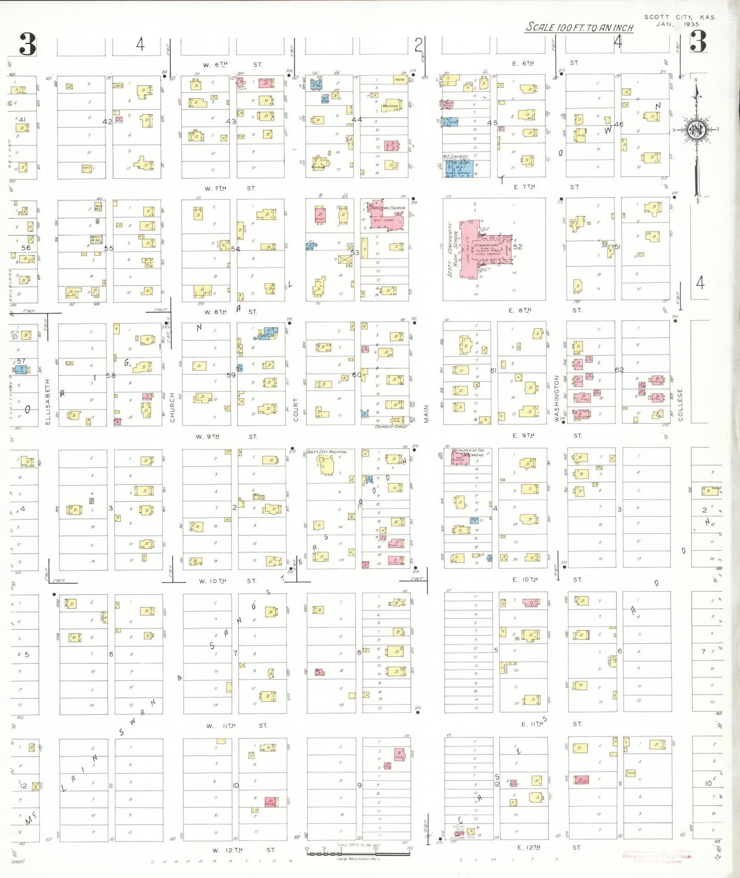 Sanborn Fire Insurance Map from Scott City, Scott County, Kansas (1935), Sheet #0003 - Historic Sanborn Fire Insurance Map Print, vintage old map wall art, antique decor, genealogy gift, Kansas Kansas map