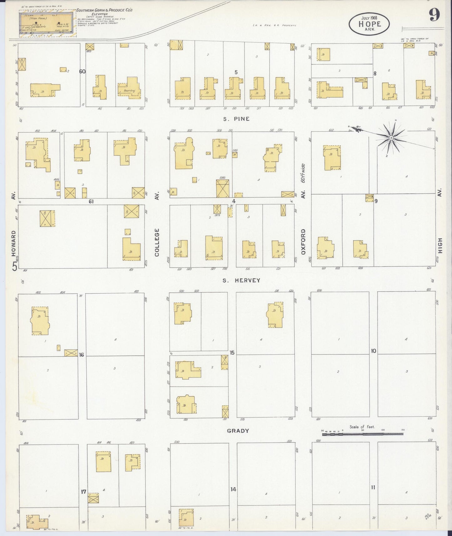 Sanborn Fire Insurance Map from Hope, Hempstead County, Arkansas (1908), Sheet #0009 - Historic Sanborn Fire Insurance Map Print, vintage old map wall art, antique decor, genealogy gift, Arkansas Arkansas map