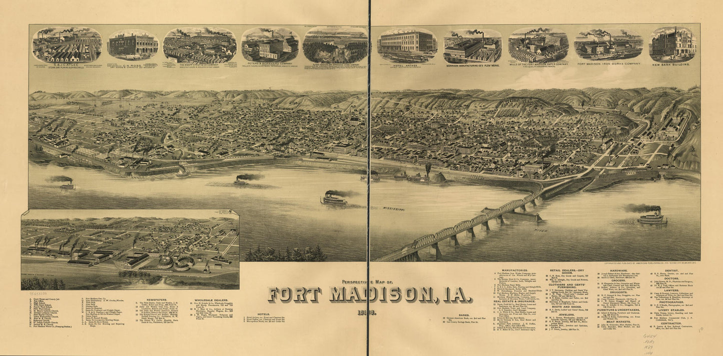 Perspective map of Fort Madison, Ia. 1889. (1889) – Historic Bird’s-Eye View Panorama Print