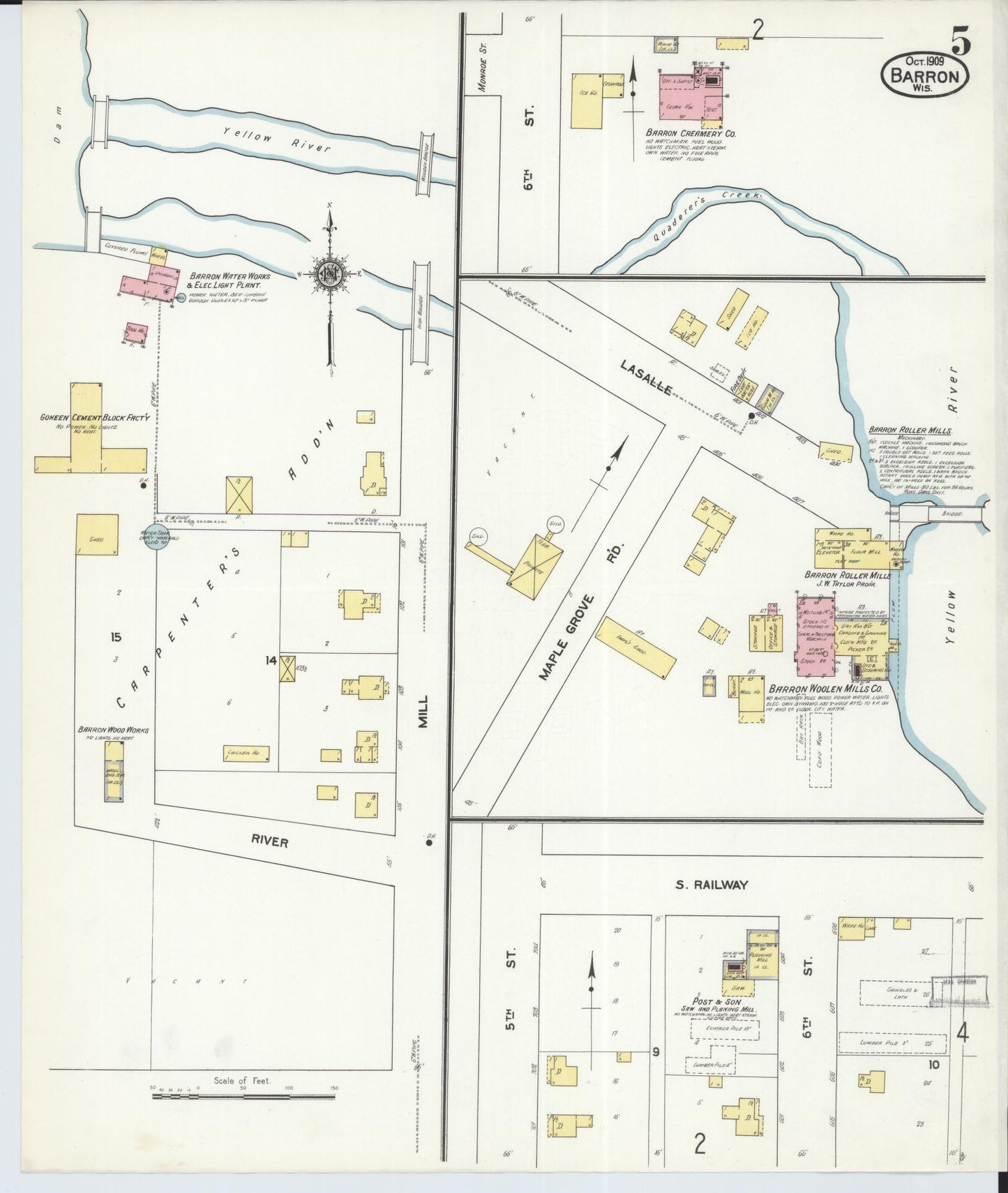 Sanborn Fire Insurance Map from Barron, Barron County, Wisconsin (1909), Sheet #0005 - Complete Map Set gallery image, historic Sanborn map, vintage wall art, Wisconsin Wisconsin