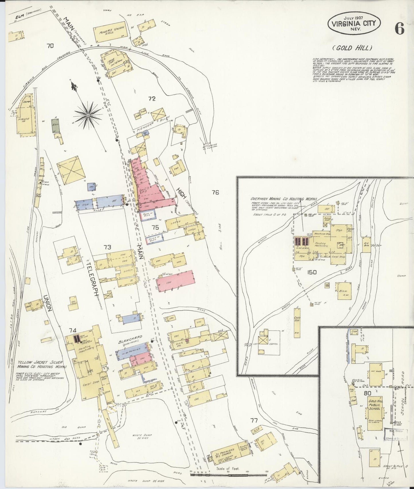 Sanborn Fire Insurance Map from Virginia City, Storey County, Nevada (1907), Sheet #0006 - Complete Map Set gallery image, historic Sanborn map, vintage wall art, Nevada Nevada