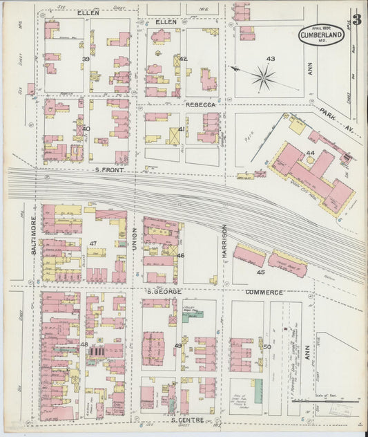 Allegany, Maryland - 1892 - Sanborn Fire Insurance Map, Sheet #0003 - Historic Sanborn Fire Insurance Map Print, Allegany Maryland 1892 0003 vintage old map wall art