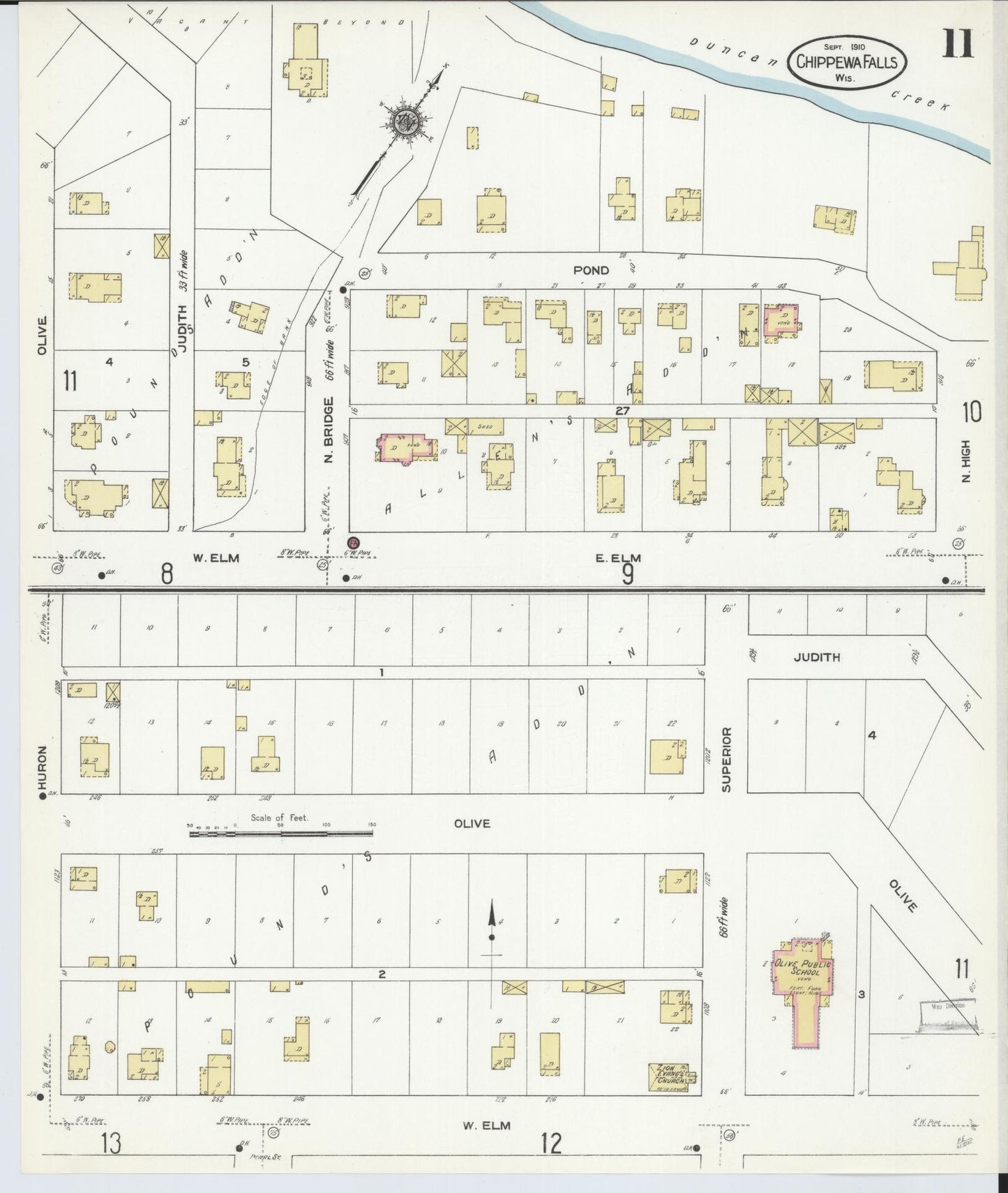 Sanborn Fire Insurance Map from Chippewa Falls, Chippewa County, Wisconsin (1910), Sheet #0011 - Historic Sanborn Fire Insurance Map Print, vintage old map wall art, antique decor, genealogy gift, Wisconsin Wisconsin map
