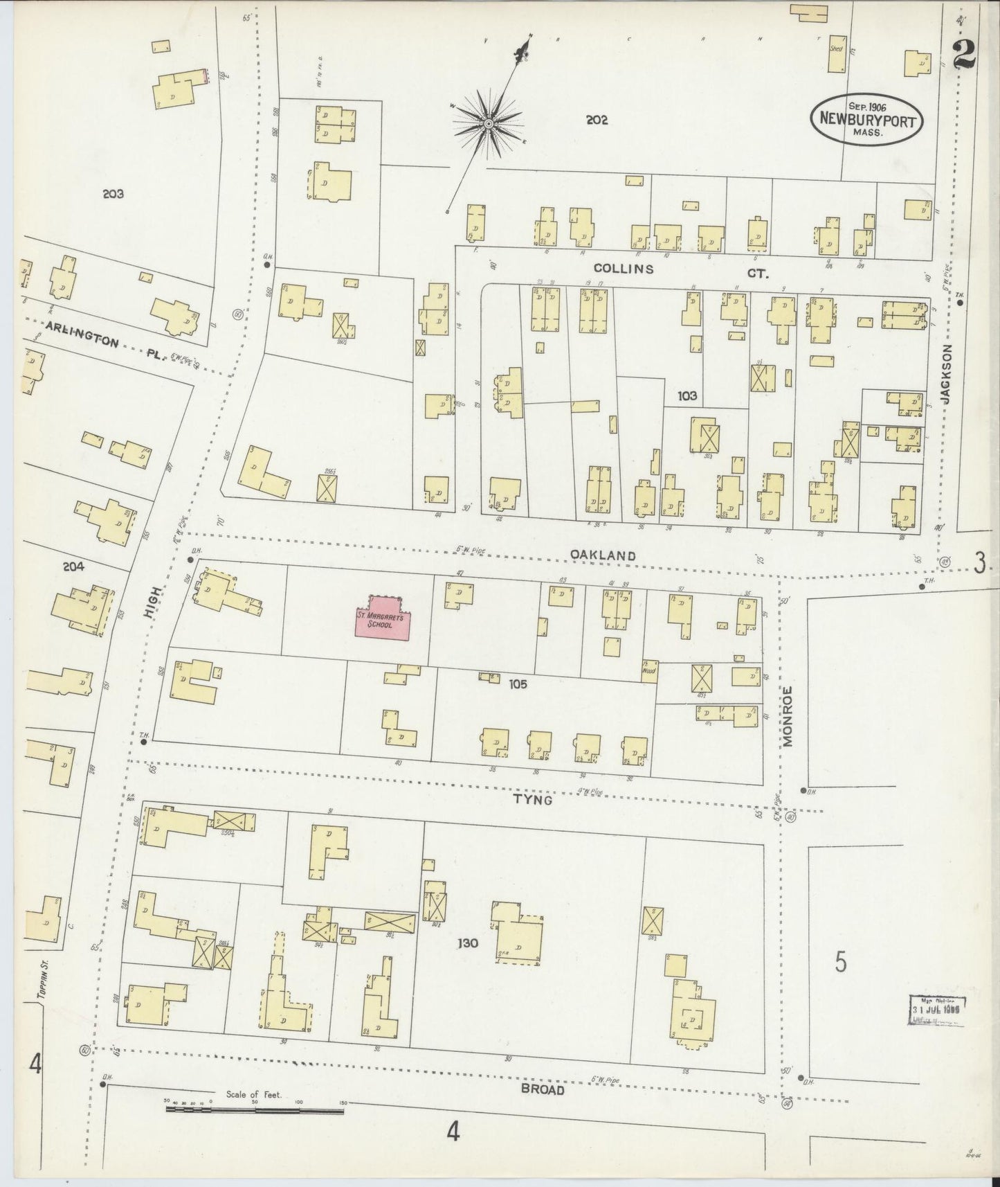 Sanborn Fire Insurance Map from Newburyport, Essex County, Massachusetts (1906), Sheet #0002 - Historic Sanborn Fire Insurance Map Print, vintage old map wall art, antique decor, genealogy gift, Massachusetts Massachusetts map