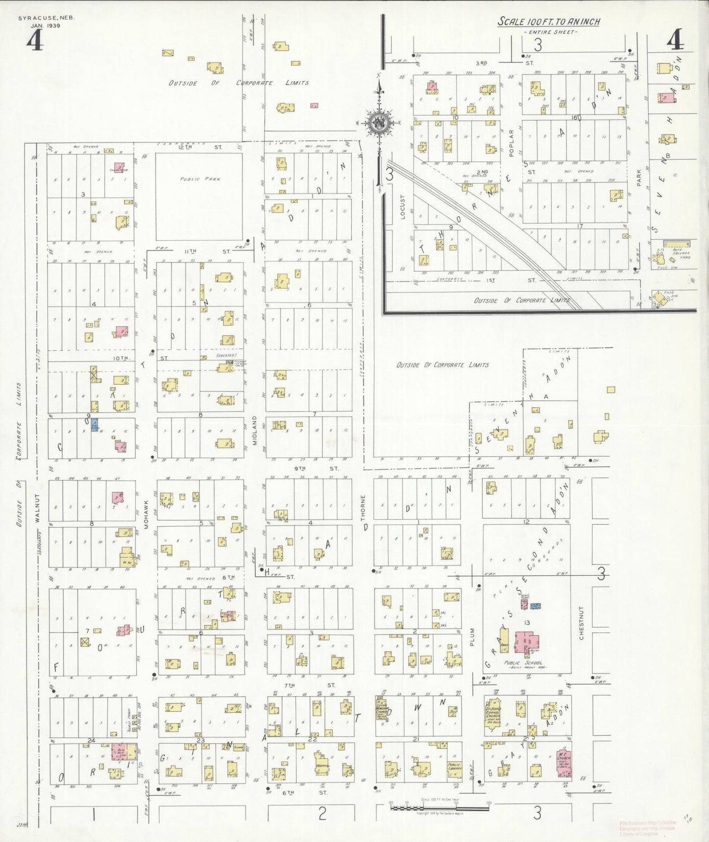 Sanborn Fire Insurance Map from Syracuse, Otoe County, Nebraska (1939), Sheet #0004 - Historic Sanborn Fire Insurance Map Print, vintage old map wall art, antique decor, genealogy gift, Nebraska Nebraska map