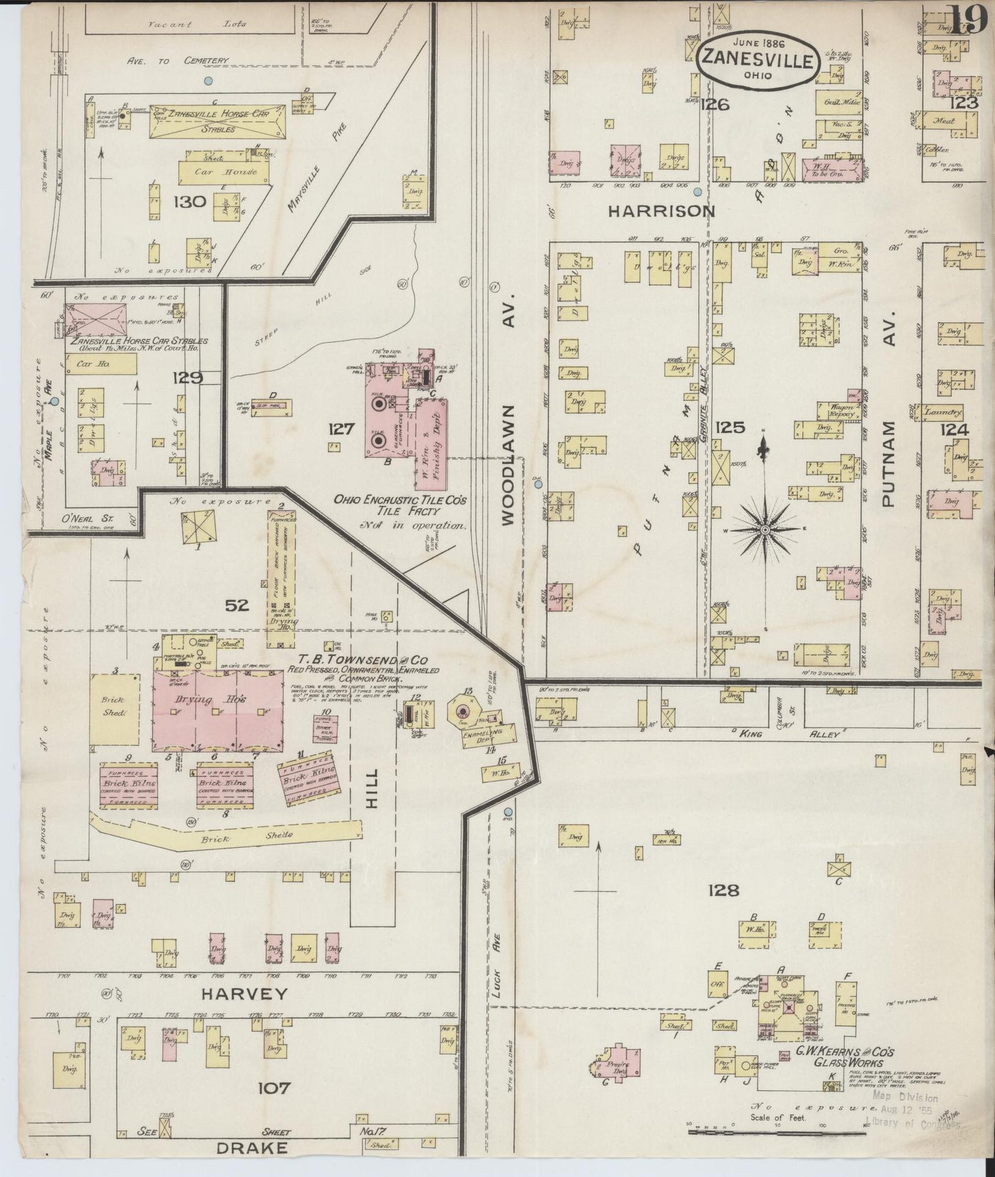 Sanborn Fire Insurance Map from Zanesville, Muskingum County, Ohio (1886), Sheet #0019 - Complete Map Set gallery image, historic Sanborn map, vintage wall art, Ohio Ohio