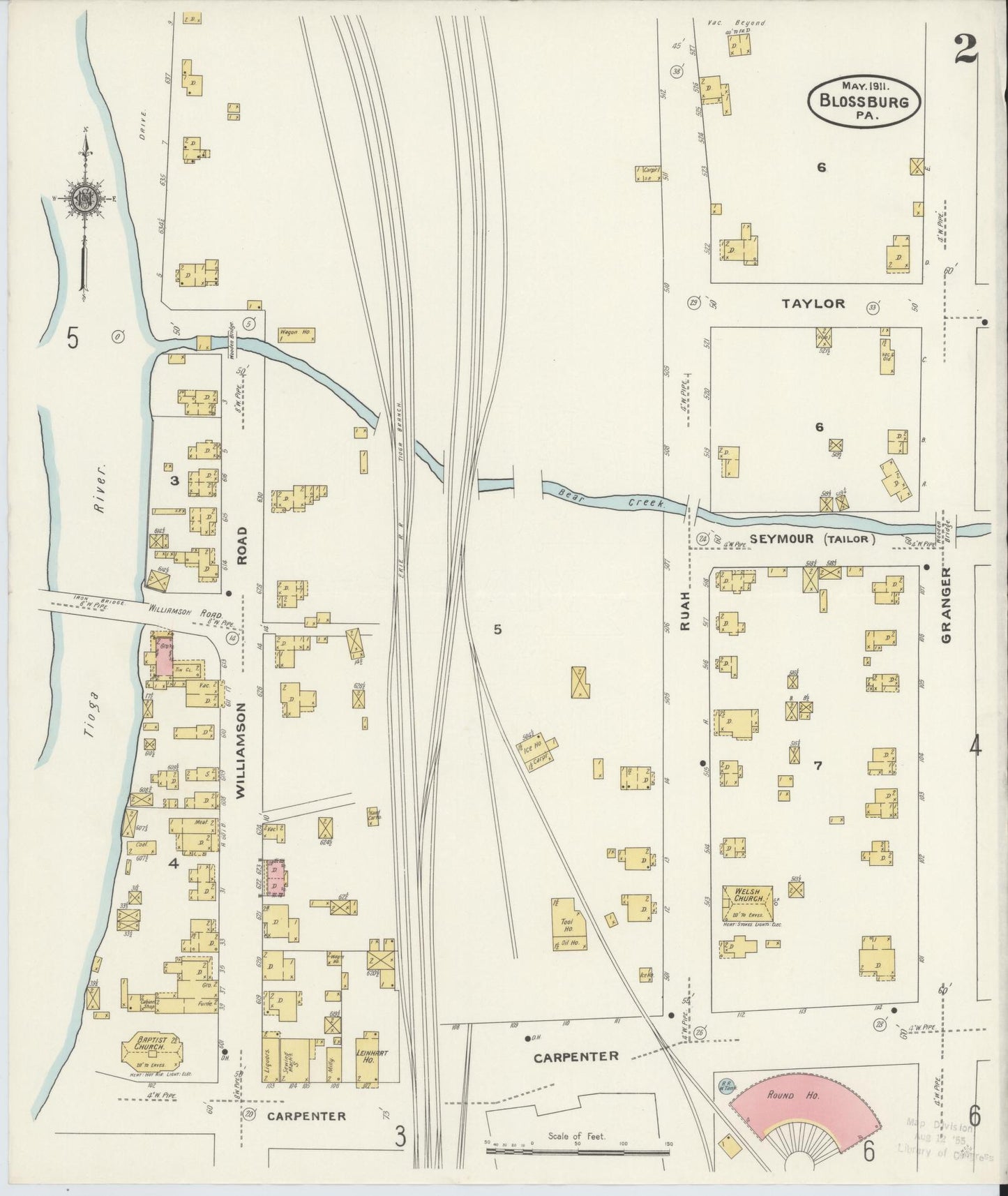 Sanborn Fire Insurance Map from Blossburg, Tioga County, Pennsylvania (1911), Sheet #0002 - Historic Sanborn Fire Insurance Map Print, vintage old map wall art, antique decor, genealogy gift, Pennsylvania Pennsylvania map