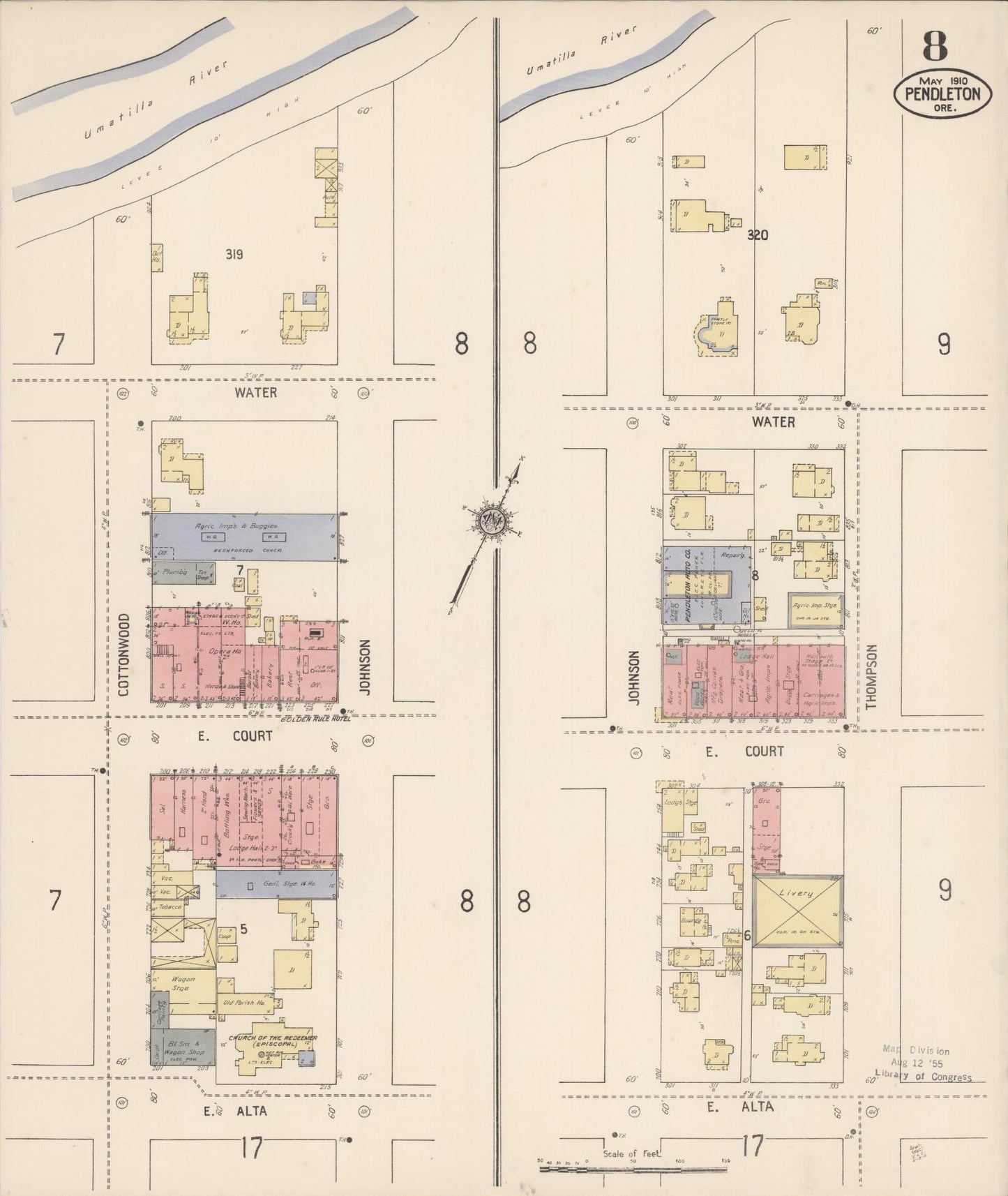 Sanborn Fire Insurance Map from Pendleton, Umatilla County, Oregon (1910), Sheet #0008 - Historic Sanborn Fire Insurance Map Print, vintage old map wall art, antique decor, genealogy gift, Oregon Oregon map