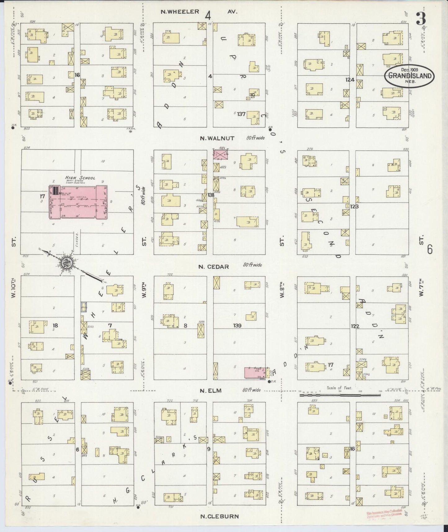Sanborn Fire Insurance Map from Grand Island, Hall County, Nebraska (1909), Sheet #0003 - Historic Sanborn Fire Insurance Map Print, vintage old map wall art, antique decor, genealogy gift, Nebraska Nebraska map