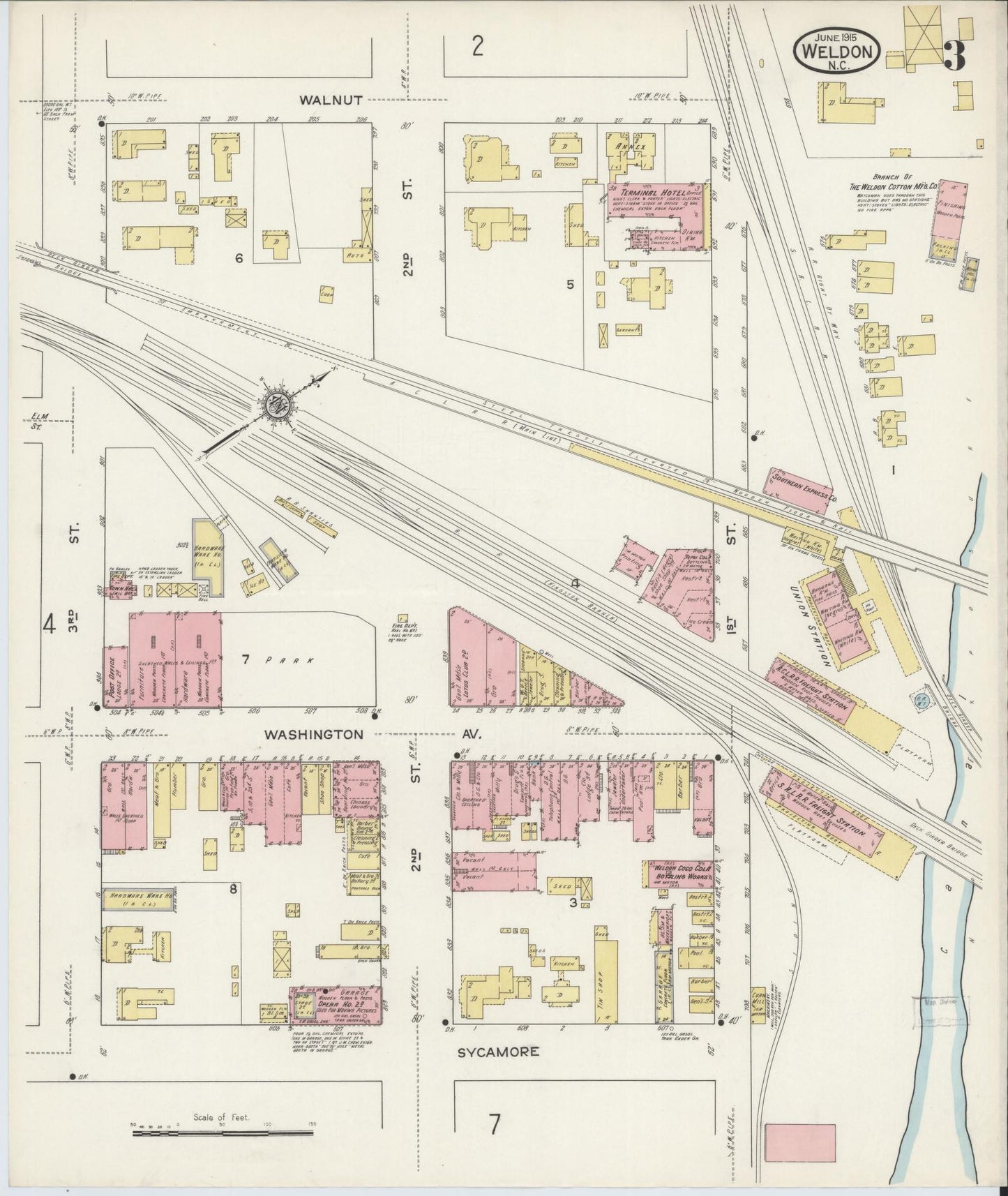 Sanborn Fire Insurance Map from Weldon, Halifax County, North Carolina (1915), Sheet #0003 - Historic Sanborn Fire Insurance Map Print, vintage old map wall art, antique decor, genealogy gift, North Carolina North Carolina map