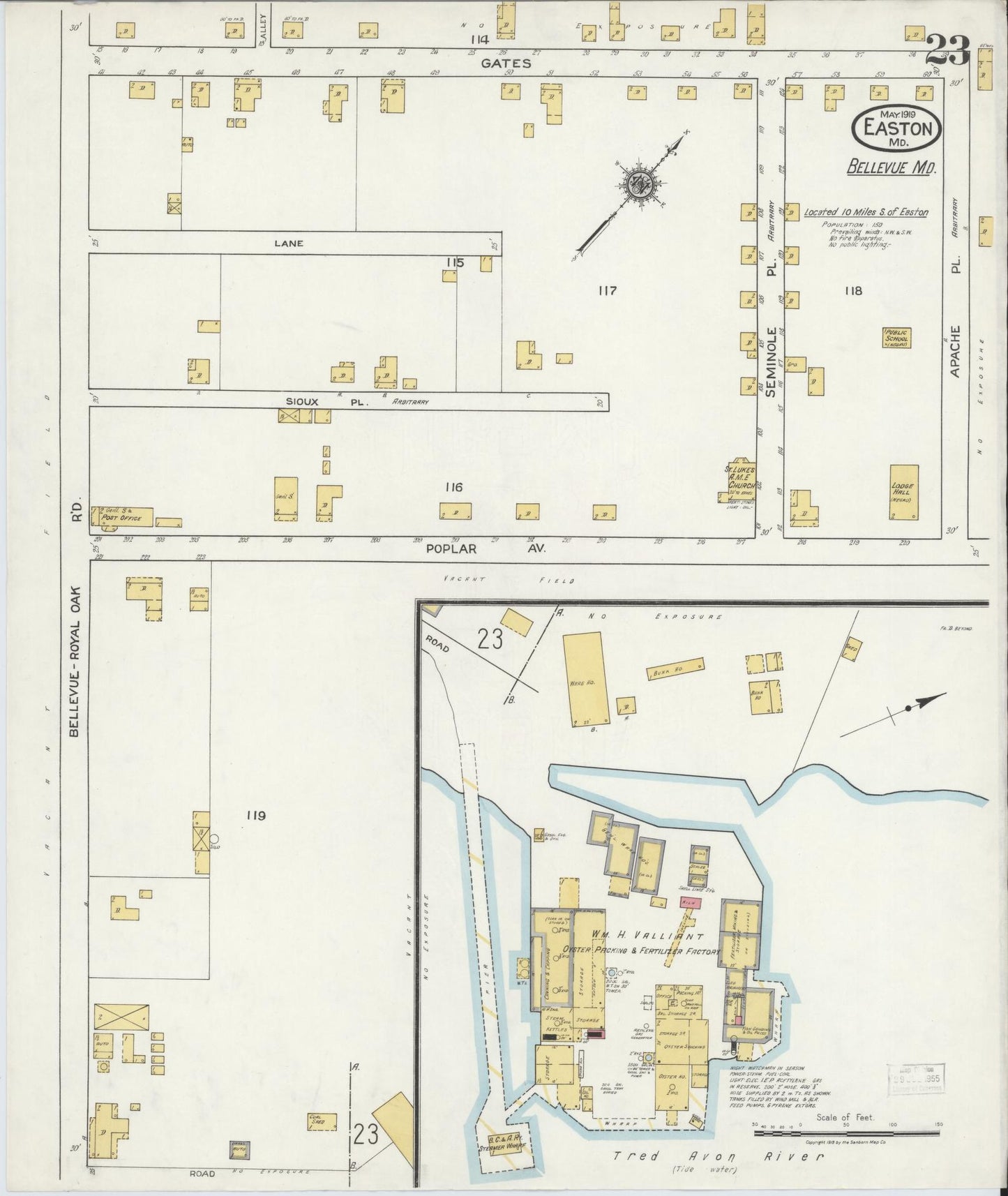 Talbot, Maryland - 1919 - Sanborn Fire Insurance Map, Sheet #0023 - Historic Sanborn Fire Insurance Map Print, Talbot Maryland 1919 0023 vintage old map wall art