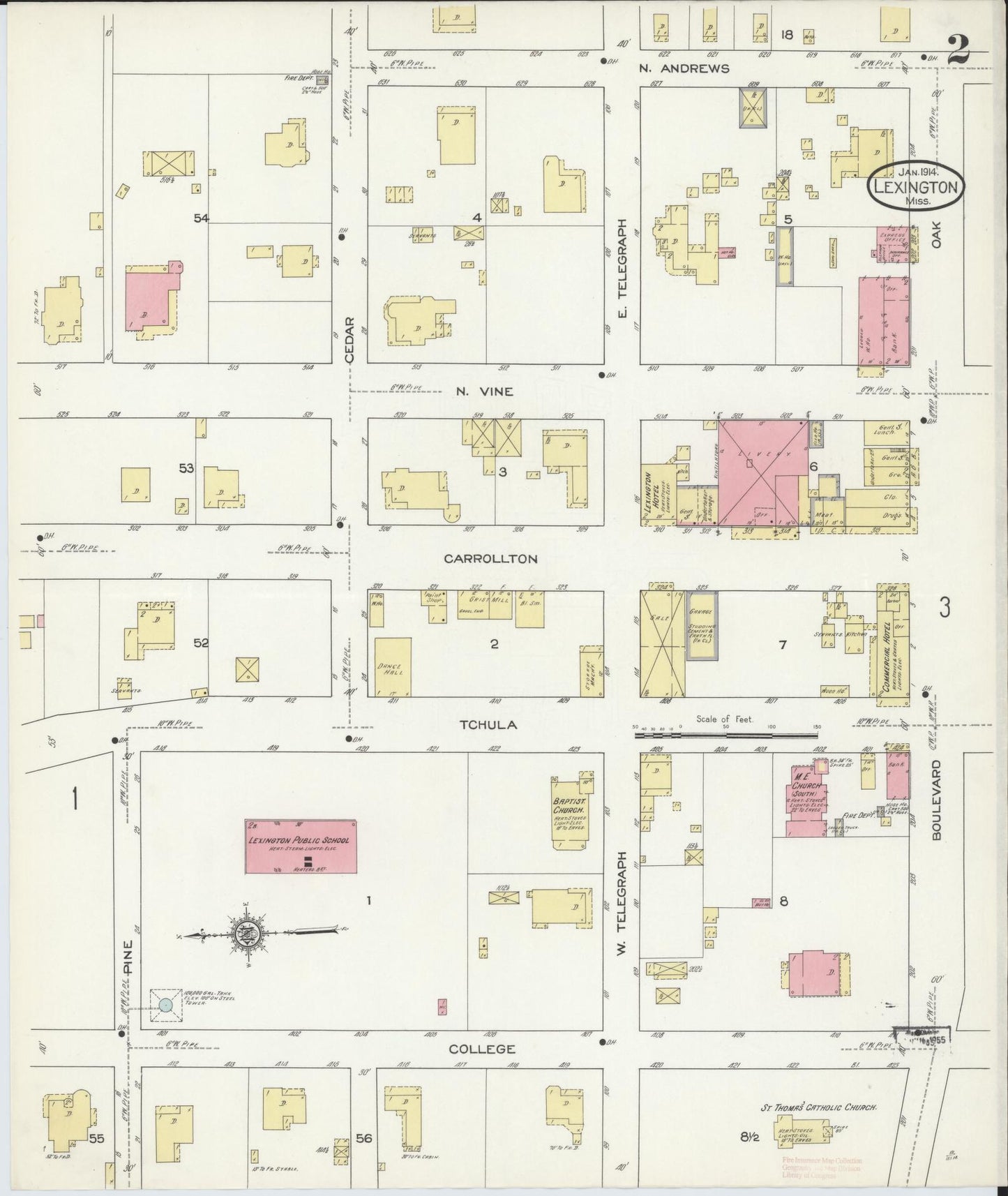 Sanborn Fire Insurance Map from Lexington, Holmes County, Mississippi (1914), Sheet #0002 - Historic Sanborn Fire Insurance Map Print, vintage old map wall art, antique decor, genealogy gift, Mississippi Mississippi map