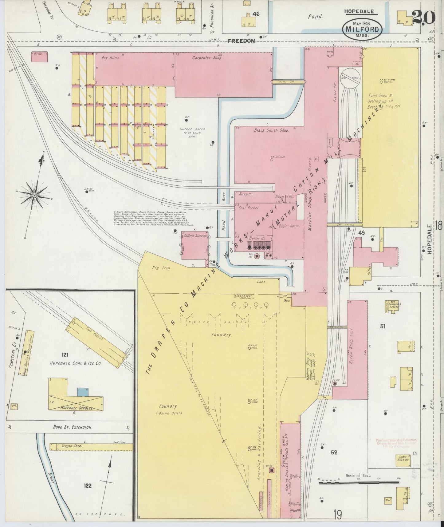 Sanborn Fire Insurance Map from Milford, Worcester County, Massachusetts (1903), Sheet #0020 - Historic Sanborn Fire Insurance Map Print, vintage old map wall art, antique decor, genealogy gift, Massachusetts Massachusetts map