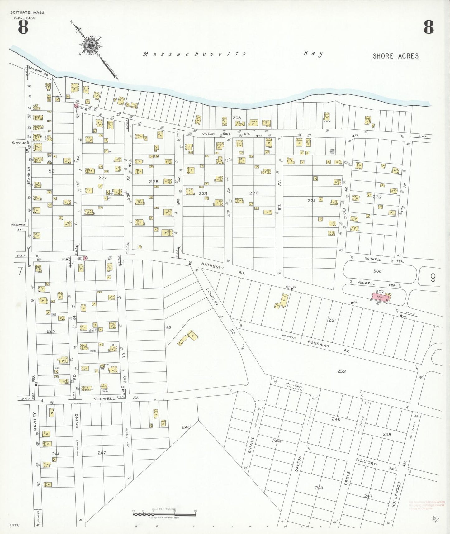 Sanborn Fire Insurance Map from Scituate, Plymouth County, Massachusetts (1939), Sheet #0008 - Historic Sanborn Fire Insurance Map Print, vintage old map wall art, antique decor, genealogy gift, Massachusetts Massachusetts map