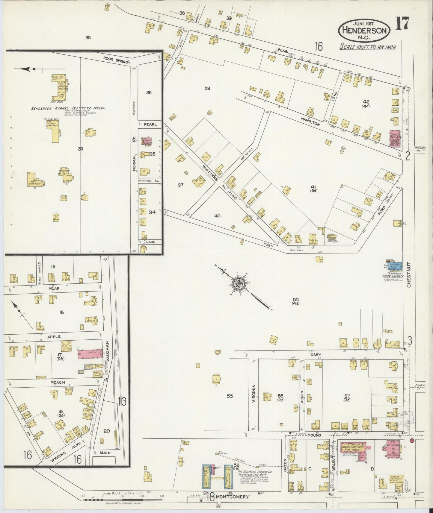 Sanborn Fire Insurance Map from Henderson, Vance County, North Carolina (1917), Sheet #0017 - Historic Sanborn Fire Insurance Map Print, vintage old map wall art, antique decor, genealogy gift, North Carolina North Carolina map