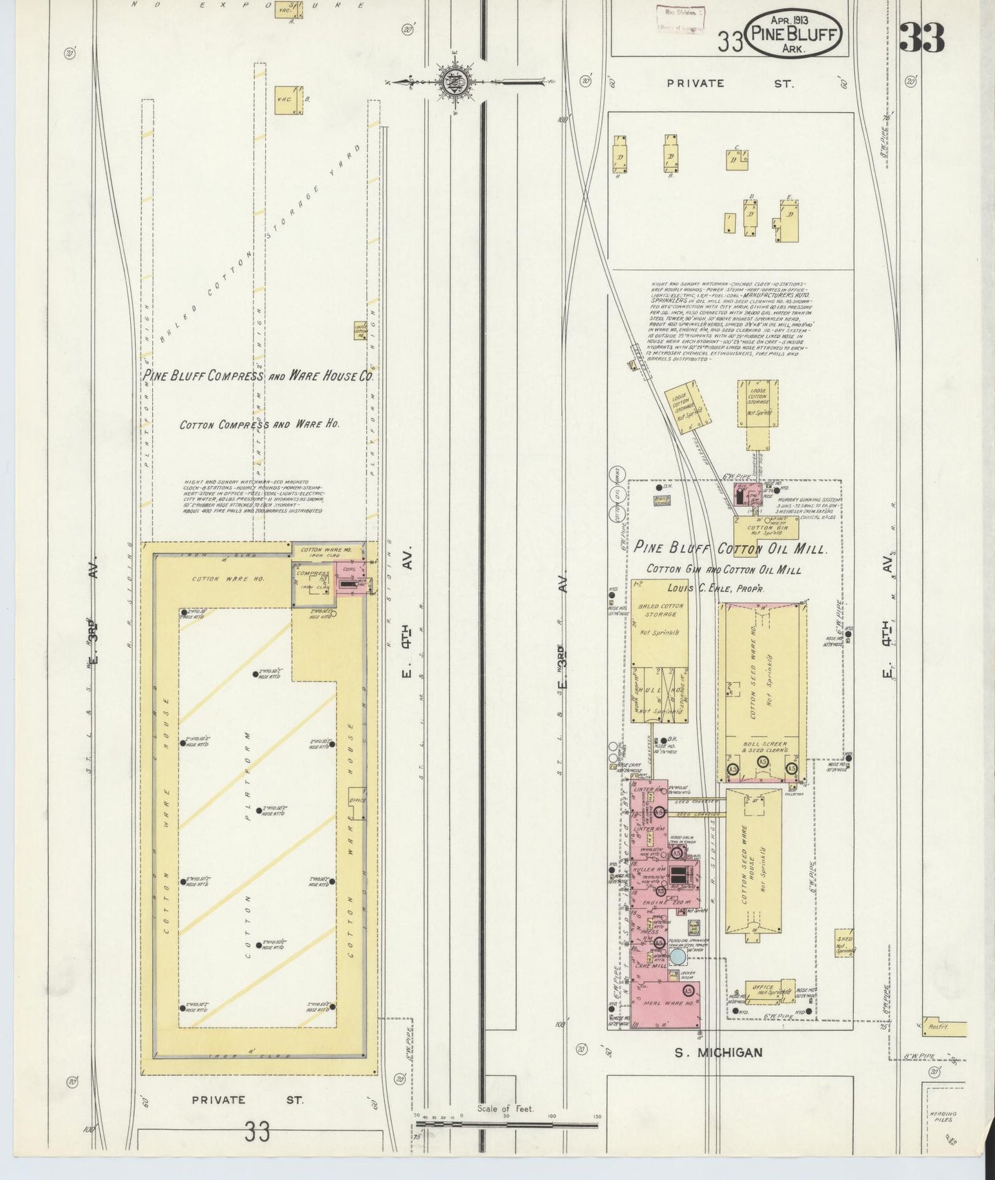 Sanborn Fire Insurance Map from Pine Bluff, Jefferson County, Arkansas (1913), Sheet #0033 - Historic Sanborn Fire Insurance Map Print, vintage old map wall art, antique decor, genealogy gift, Arkansas Arkansas map