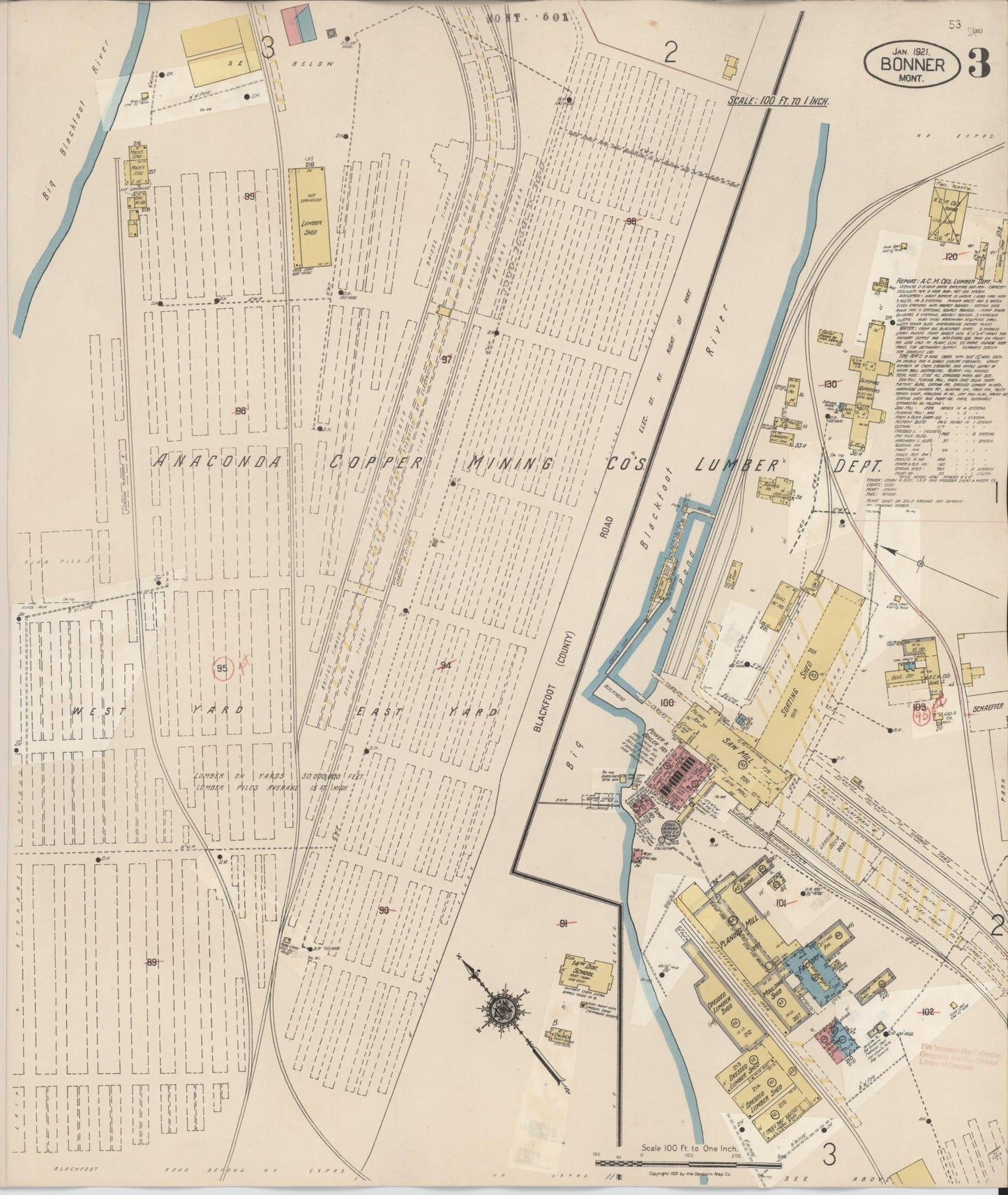 Sanborn Fire Insurance Map from Bonner, Missoula County, Montana (1932), Sheet #0003 - Historic Sanborn Fire Insurance Map Print, vintage old map wall art, antique decor, genealogy gift, Montana Montana map
