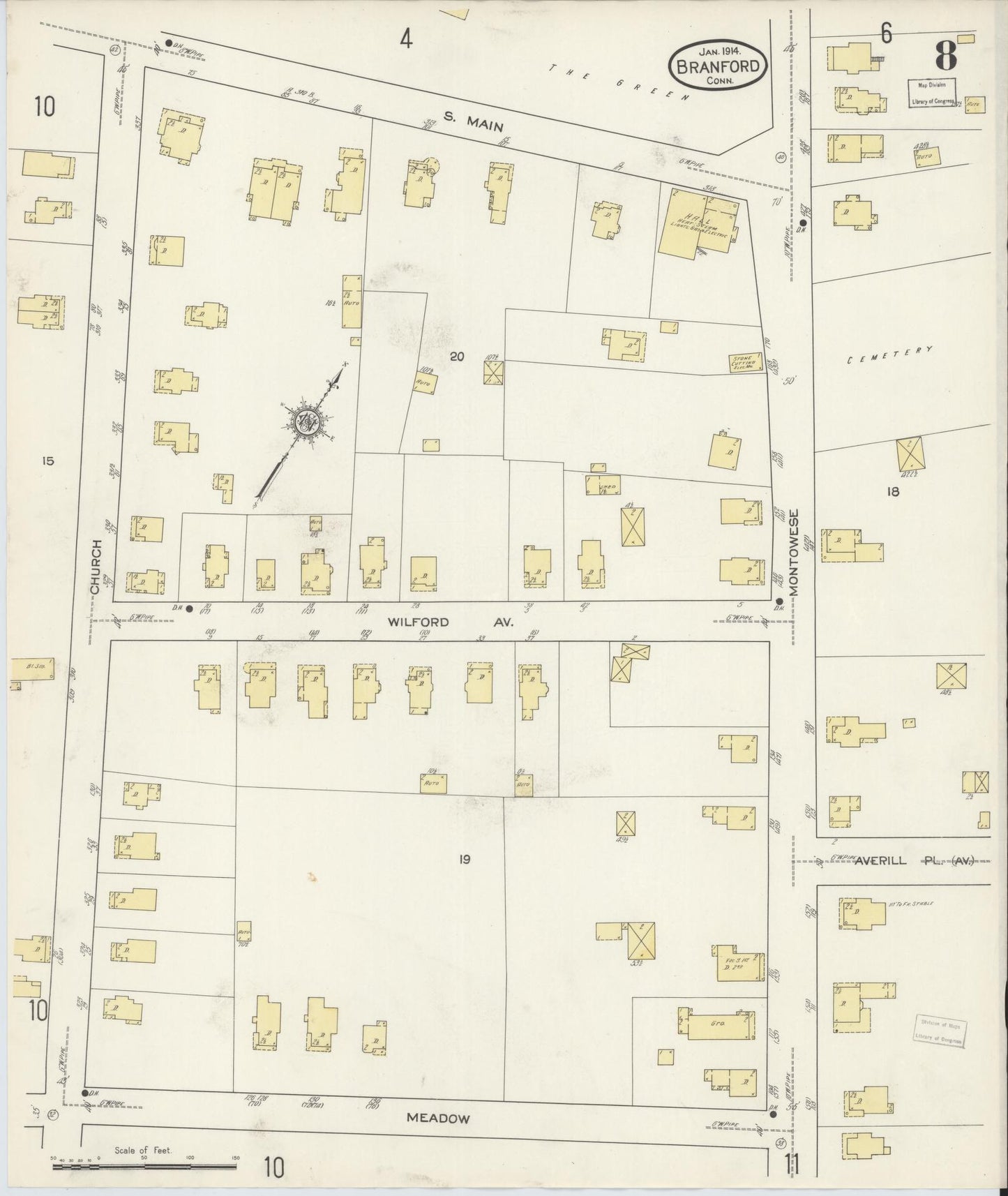 Sanborn Fire Insurance Map from Branford, New Haven County, Connecticut (1914), Sheet #0008 - Historic Sanborn Fire Insurance Map Print, vintage old map wall art, antique decor, genealogy gift, Connecticut Connecticut map