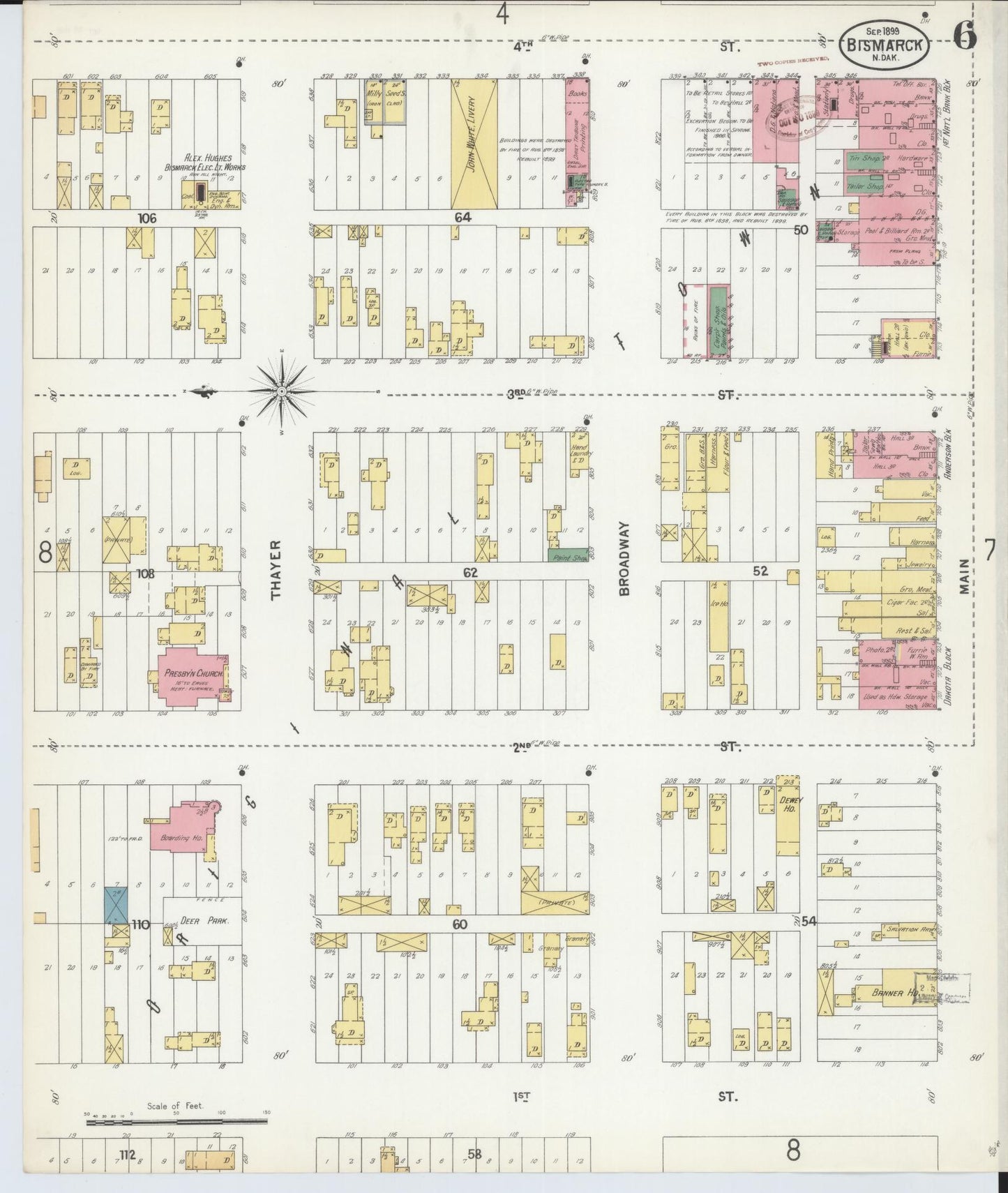 Sanborn Fire Insurance Map from Bismarck, Burleigh County, North Dakota (1899), Sheet #0006 - Historic Sanborn Fire Insurance Map Print, vintage old map wall art, antique decor, genealogy gift, North Dakota North Dakota map