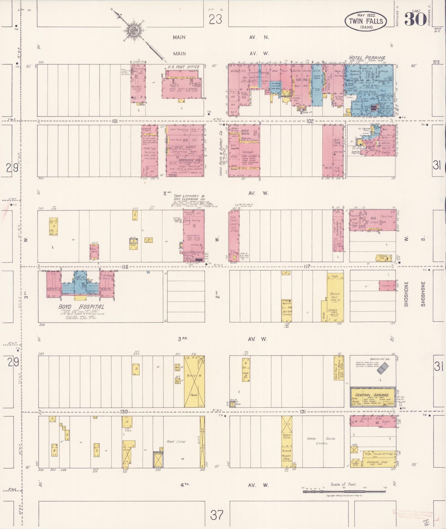 Sanborn Fire Insurance Map from Twin Falls, Twin Falls County, Idaho (1922), Sheet #0029 - Historic Sanborn Fire Insurance Map Print, vintage old map wall art, antique decor, genealogy gift, Falls Idaho map