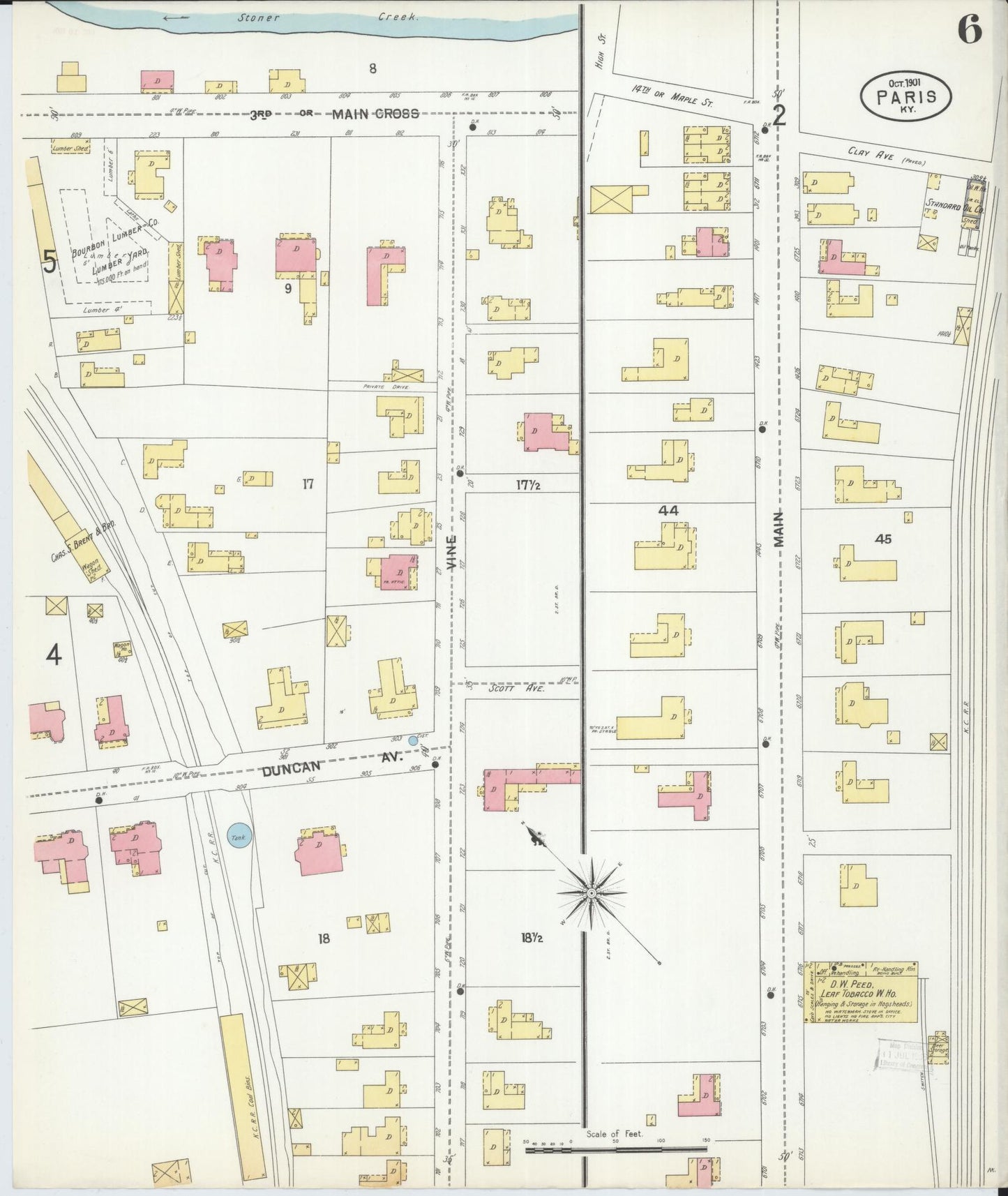 Sanborn Fire Insurance Map from Paris, Bourbon County, Kentucky (1901), Sheet #0006 - Historic Sanborn Fire Insurance Map Print, vintage old map wall art, antique decor, genealogy gift, Kentucky Kentucky map
