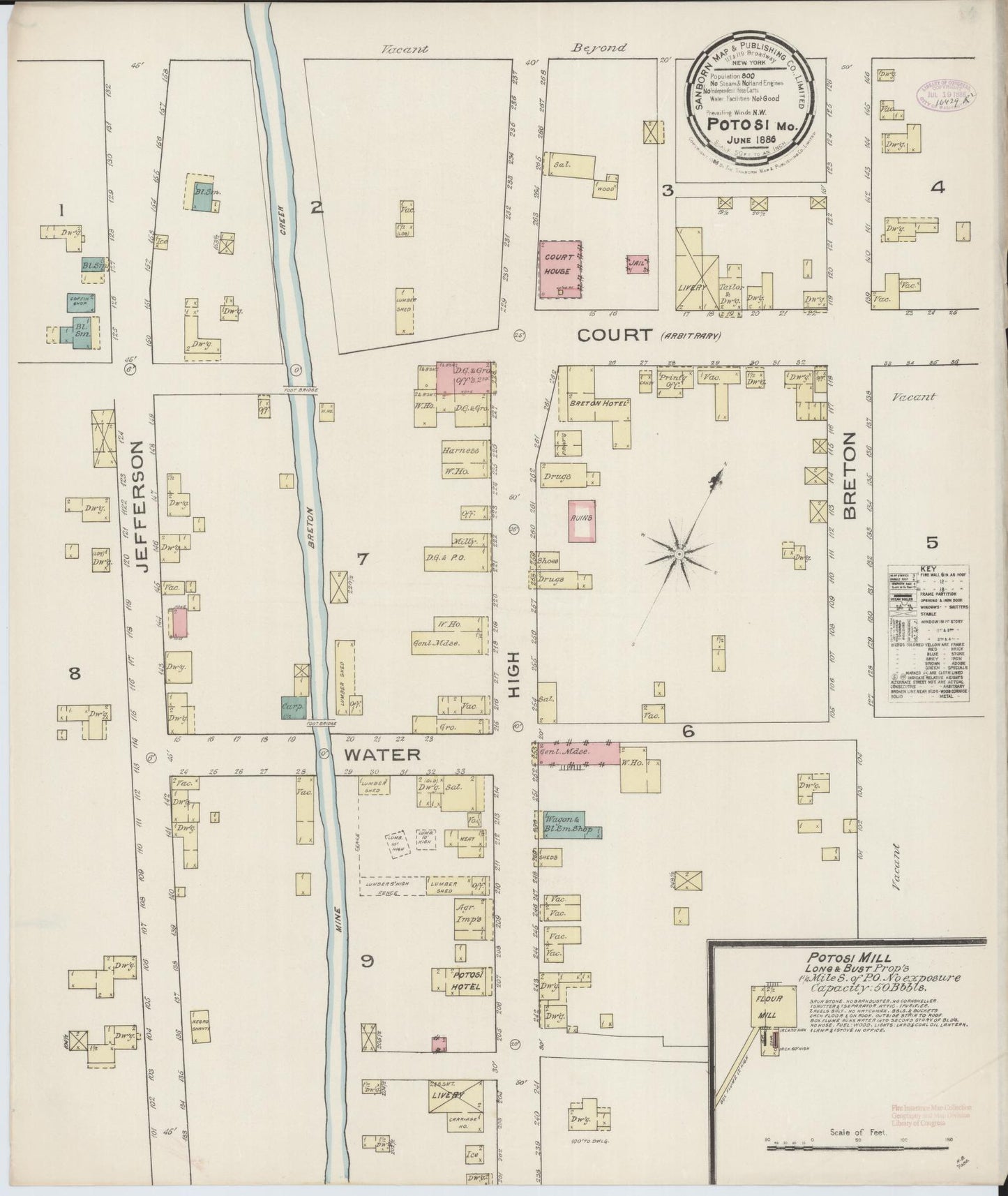 Sanborn Fire Insurance Map from Potosi, Washington County, Missouri (1886), Sheet #0001 - Historic Sanborn Fire Insurance Map Print, vintage old map wall art, antique decor, genealogy gift, Missouri Missouri map