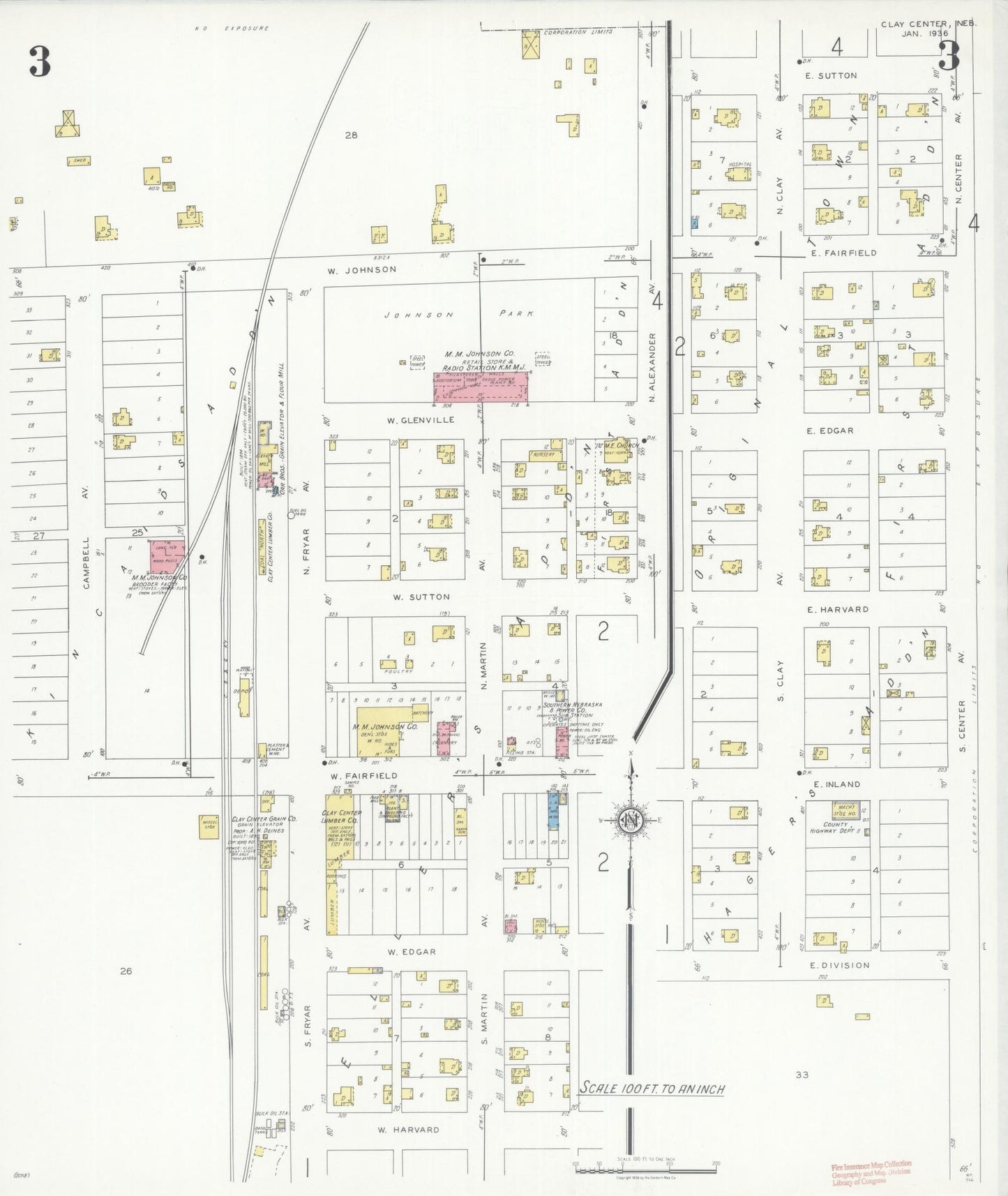 Sanborn Fire Insurance Map from Clay Center, Clay County, Nebraska (1936), Sheet #0003 - Historic Sanborn Fire Insurance Map Print, vintage old map wall art, antique decor, genealogy gift, Nebraska Nebraska map