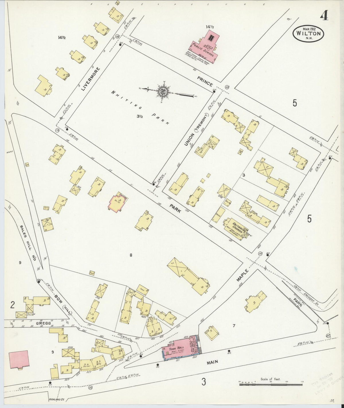 Sanborn Fire Insurance Map from Wilton, Hillsborough County, New Hampshire (1912), Sheet #0004 - Historic Sanborn Fire Insurance Map Print, vintage old map wall art, antique decor, genealogy gift, New Hampshire New Hampshire map