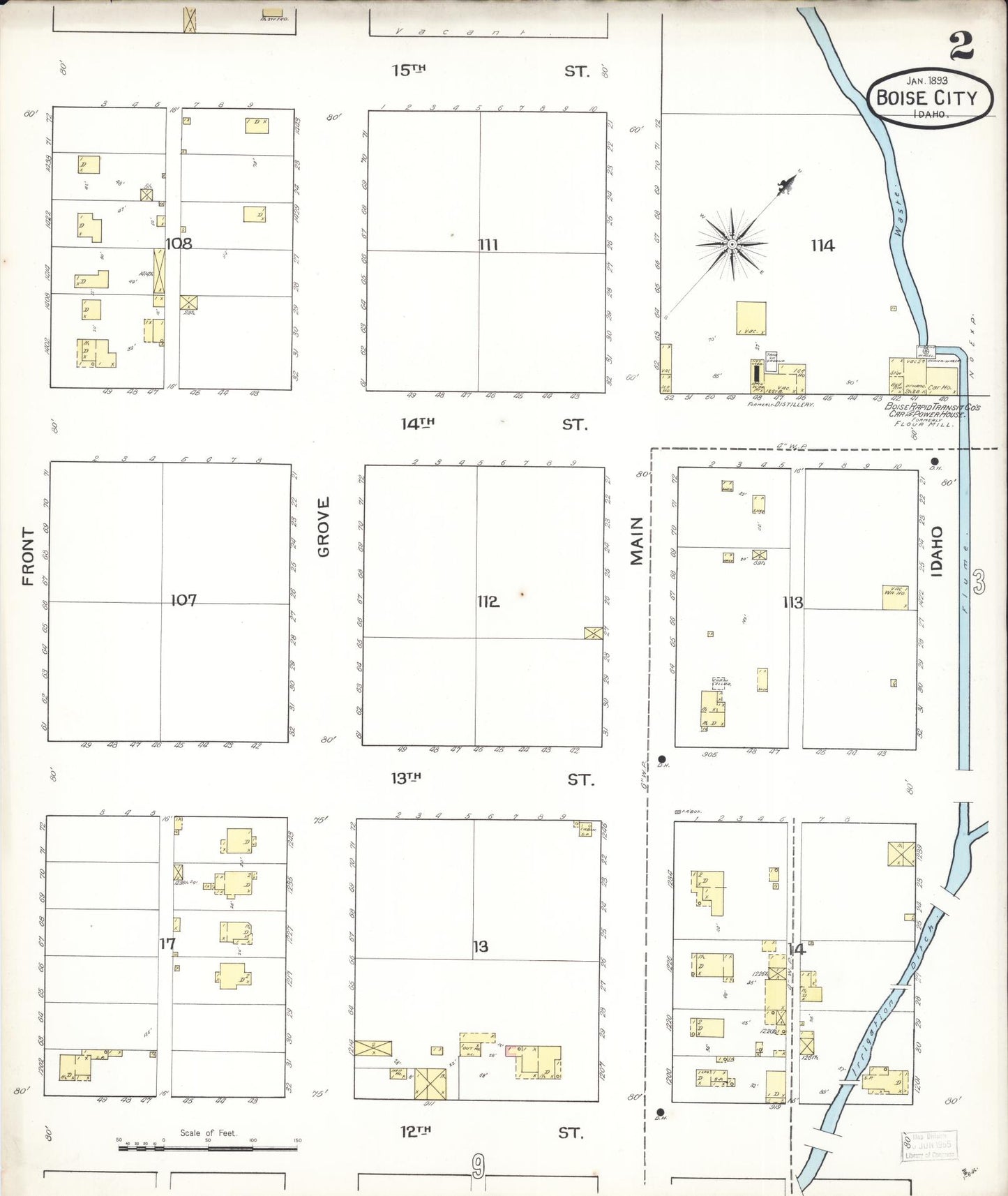 Sanborn Fire Insurance Map from Boise, Ada County, Idaho (1893), Sheet #0002 - Historic Sanborn Fire Insurance Map Print, vintage old map wall art, antique decor, genealogy gift, Idaho Idaho map