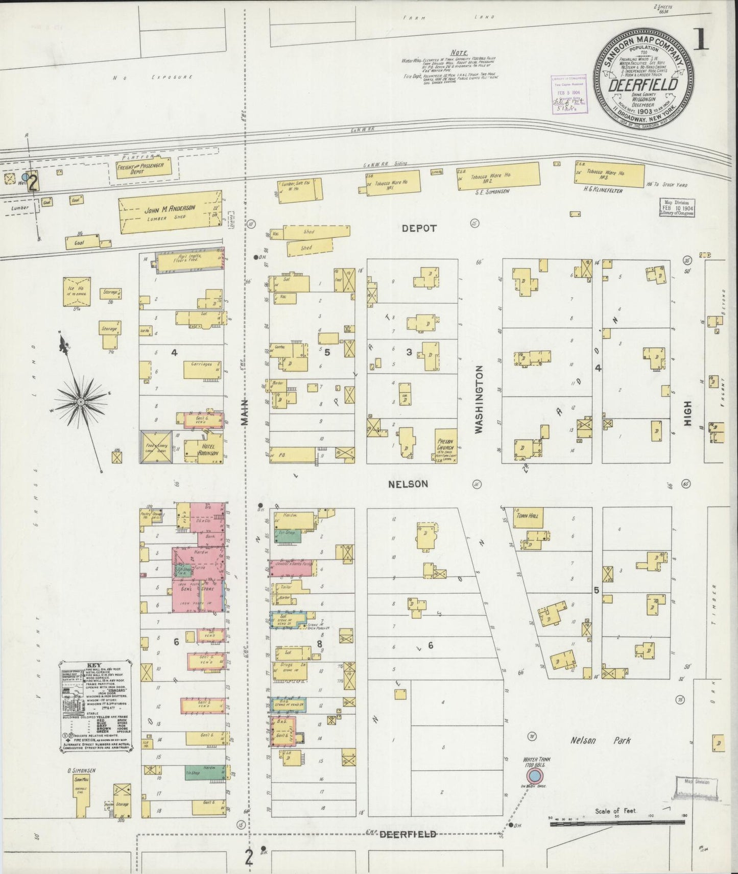 Sanborn Fire Insurance Map from Deerfield, Dane County, Wisconsin (1903), Sheet #0001 - Historic Sanborn Fire Insurance Map Print, vintage old map wall art, antique decor, genealogy gift, Wisconsin Wisconsin map