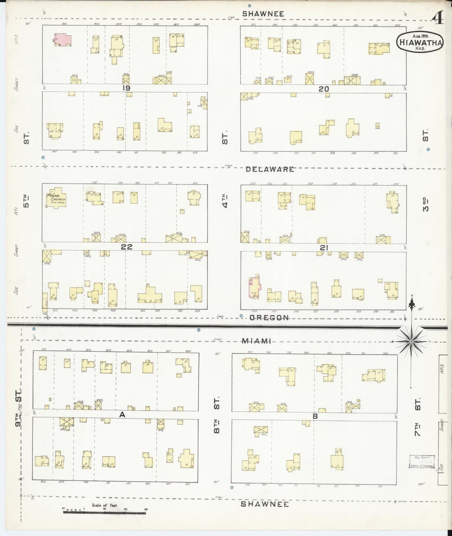 Sanborn Fire Insurance Map from Hiawatha, Brown County, Kansas (1891), Sheet #0004 - Complete Map Set gallery image, historic Sanborn map, vintage wall art, Kansas Kansas