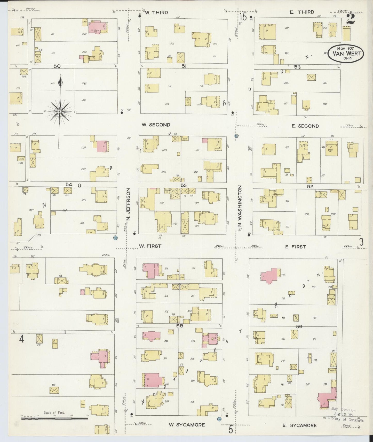 Sanborn Fire Insurance Map from Van Wert, Van Wert County, Ohio (1907), Sheet #0002 - Historic Sanborn Fire Insurance Map Print, vintage old map wall art, antique decor, genealogy gift, Ohio Ohio map