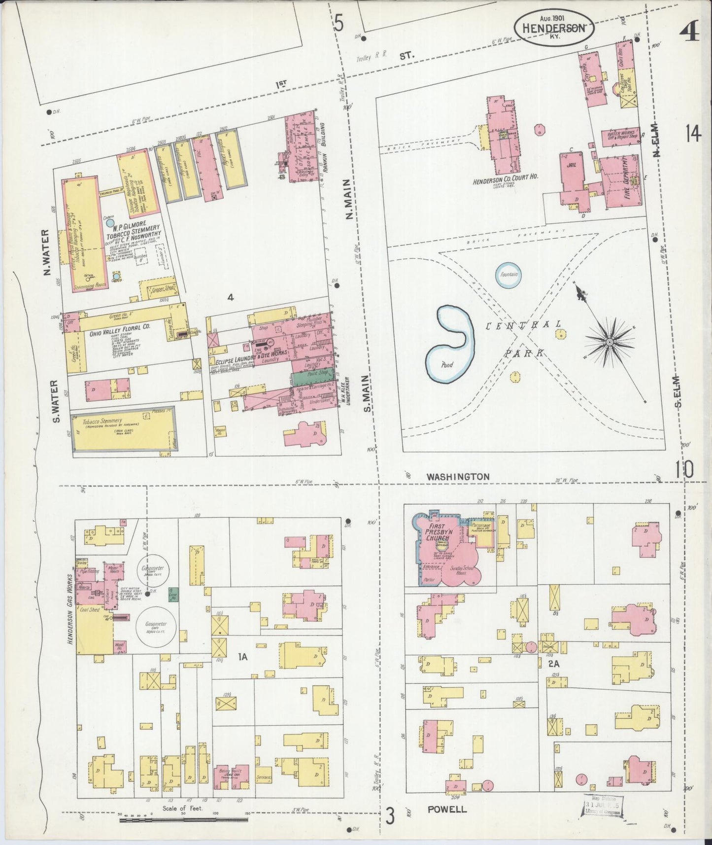 Sanborn Fire Insurance Map from Henderson, Henderson County, Kentucky (1901), Sheet #0004 - Historic Sanborn Fire Insurance Map Print, vintage old map wall art, antique decor, genealogy gift, Kentucky Kentucky map