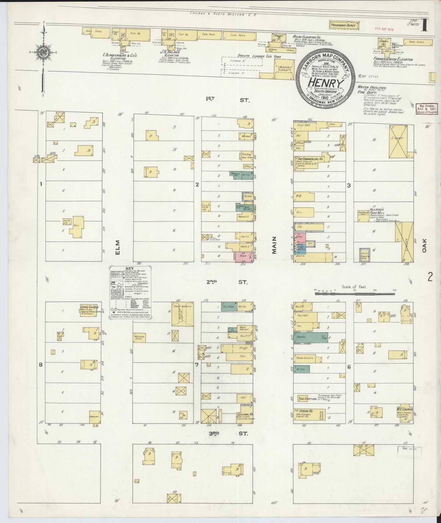 Sanborn Fire Insurance Map from Henry, Codington County, South Dakota (1910), Sheet #0001 - Historic Sanborn Fire Insurance Map Print, vintage old map wall art, antique decor, genealogy gift, South Dakota South Dakota map