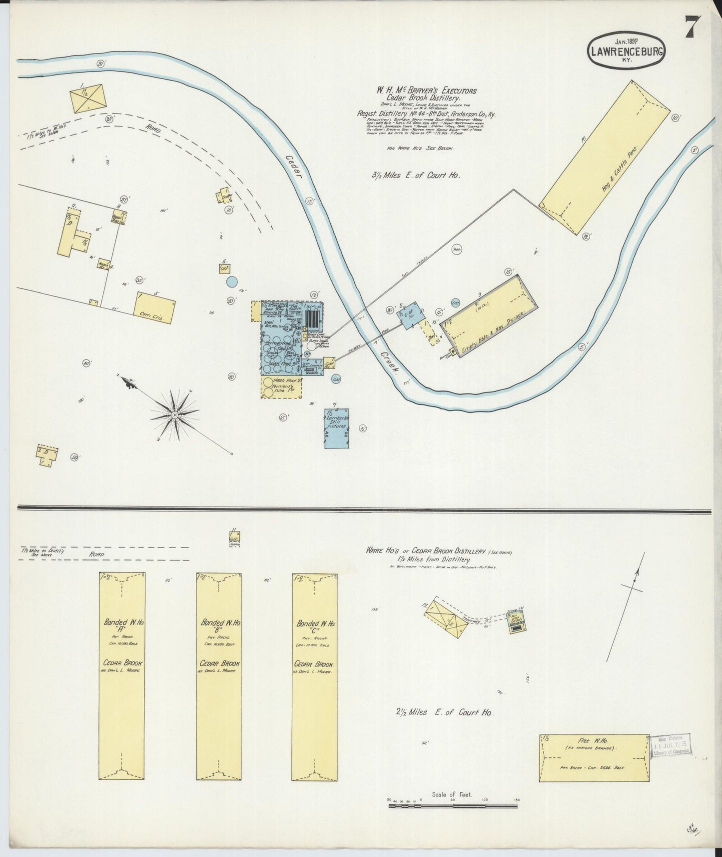Sanborn Fire Insurance Map from Lawrenceburg, Anderson County, Kentucky (1897), Sheet #0007 - Historic Sanborn Fire Insurance Map Print, vintage old map wall art, antique decor, genealogy gift, Kentucky Kentucky map