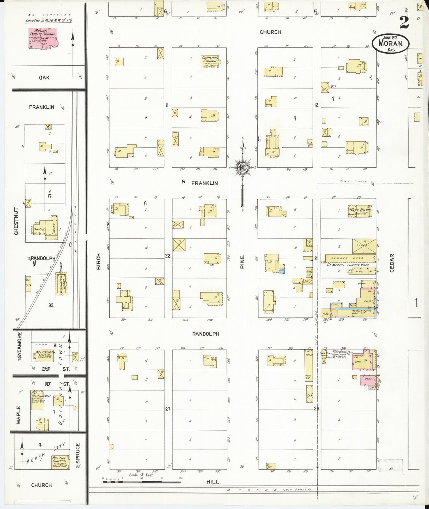 Sanborn Fire Insurance Map from Moran, Allen County, Kansas (1912), Sheet #0002 - Historic Sanborn Fire Insurance Map Print, vintage old map wall art, antique decor, genealogy gift, Kansas Kansas map