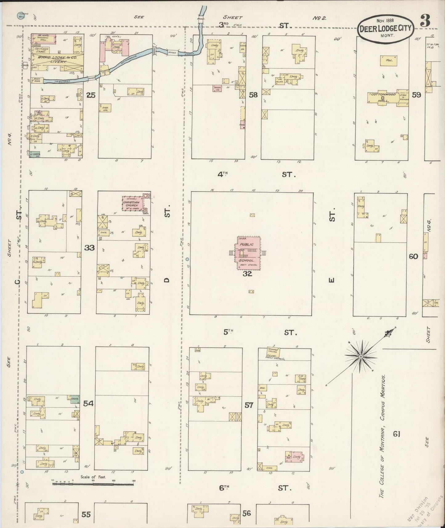 Sanborn Fire Insurance Map from Deer Lodge, Powell County, Montana (1888), Sheet #0003 - Historic Sanborn Fire Insurance Map Print, vintage old map wall art, antique decor, genealogy gift, Montana Montana map