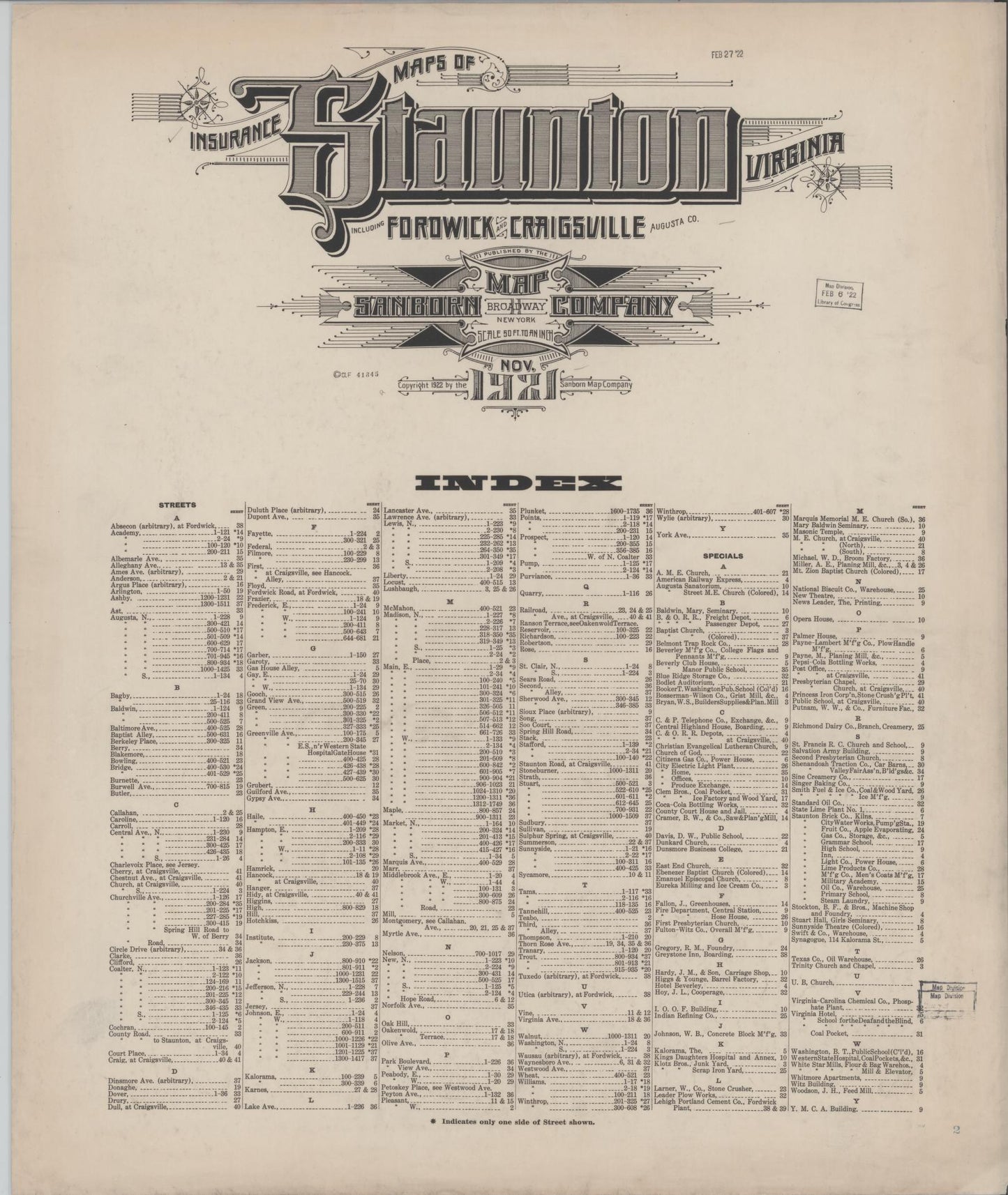 Sanborn Fire Insurance Map from Staunton, Independent Cities, Virginia. (1921) – Historic Sanborn Fire Insurance Map Print