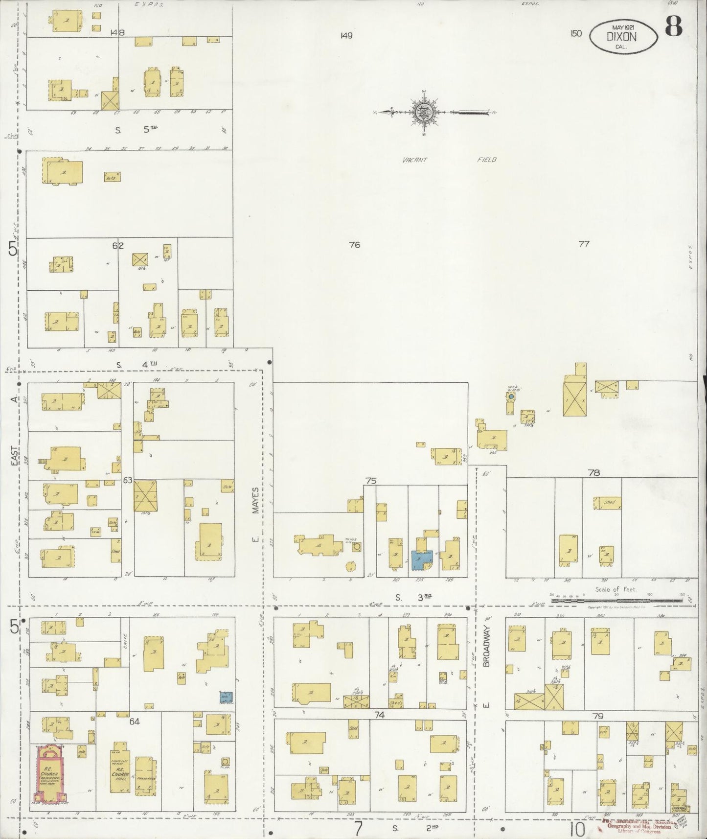 Sanborn Fire Insurance Map from Dixon, Solano County, California (1921), Sheet #0008 - Historic Sanborn Fire Insurance Map Print, vintage old map wall art, antique decor, genealogy gift, California California map