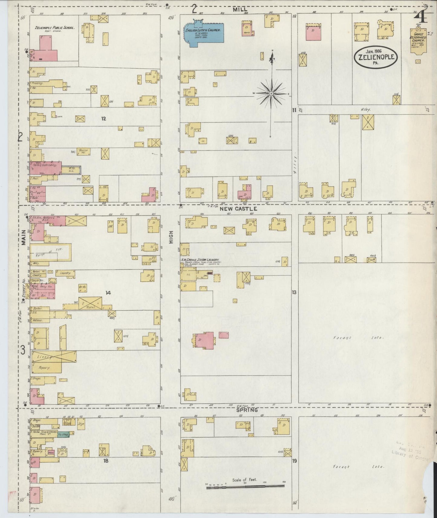 Sanborn Fire Insurance Map from Zelienople, Butler County, Pennsylvania (1906), Sheet #0004 - Complete Map Set gallery image, historic Sanborn map, vintage wall art, Pennsylvania Pennsylvania