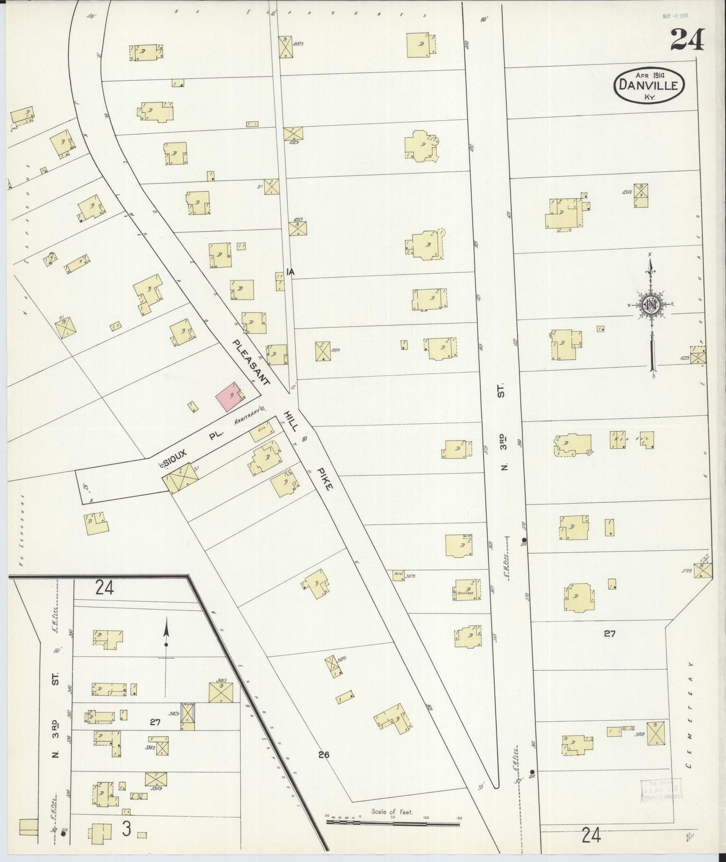 Sanborn Fire Insurance Map from Danville, Boyle County, Kentucky (1914), Sheet #0024 - Historic Sanborn Fire Insurance Map Print, vintage old map wall art, antique decor, genealogy gift, Kentucky Kentucky map