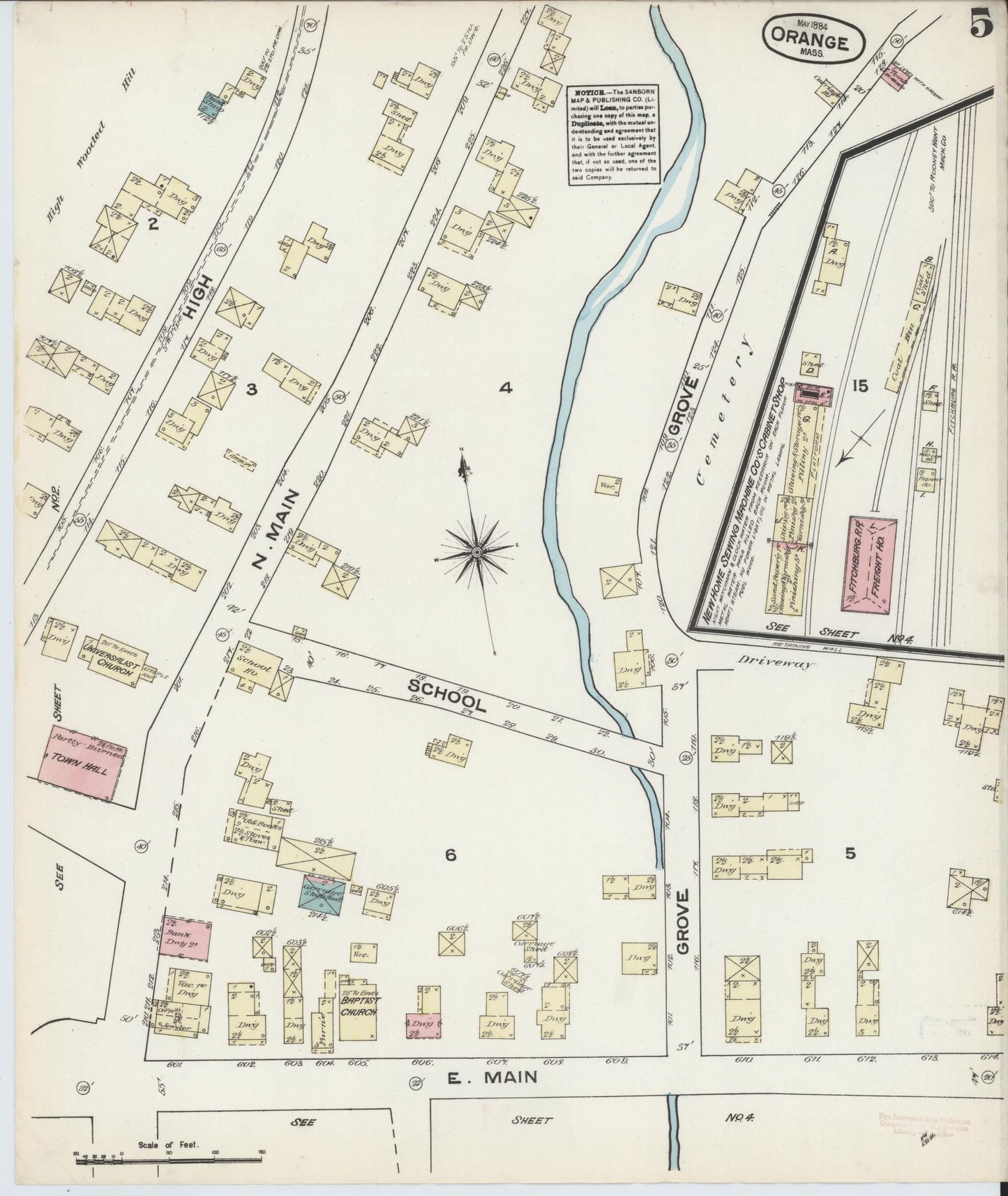 Sanborn Fire Insurance Map from Orange, Franklin County, Massachusetts (1884), Sheet #0005 - Complete Map Set gallery image, historic Sanborn map, vintage wall art, Massachusetts Massachusetts
